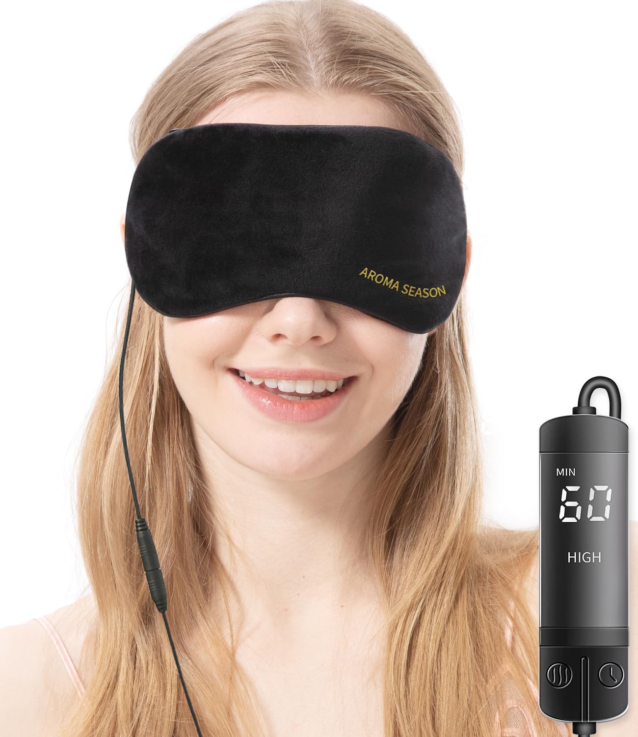 Aroma Season Electric USB Heated Eye Mask for Dry Eyes, Blepharitis & Stye Relief - 3 Temperature Levels & Timer Control (Black) - Perfect for Travel, Work & Home Relaxation