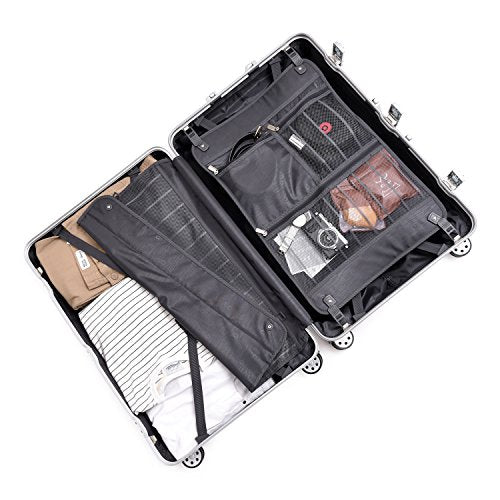 26 Inch Aluminum Frame Hardshell Spinner Suitcase with TSA Lock - Durable PC Luggage for Travel, Business Trips & Vacations (Silver)