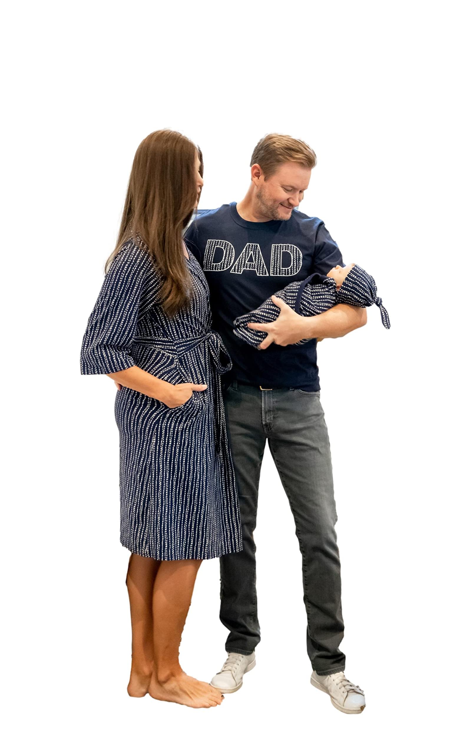 Baby Be Mine Maternity Nursing Robe, Newborn Swaddle Blanket & Daddy T-Shirt Set - Soft Hospital Delivery Gown & Baby Girl Wrap for Breastfeeding, Newborn Photos & Family Bonding