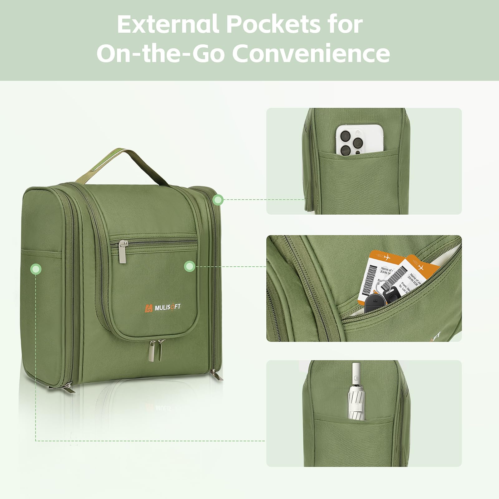Premium MULISOFT Extra Large Hanging Toiletry Bag for Women & Men - Waterproof Travel Cosmetic Organizer with Multiple Pockets - Perfect for Airplane, Camping & Gym Essentials Storage