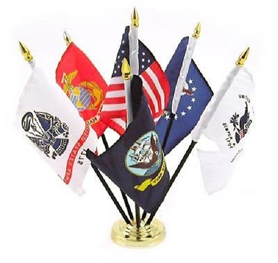 Military Armed Forces 5 Branch Service Miniature Flag Desk Set - Patriotic Office Decor for Army, Navy, Air Force, Marines & Coast Guard - Perfect for Military Appreciation, Veterans Day & Home Office Display