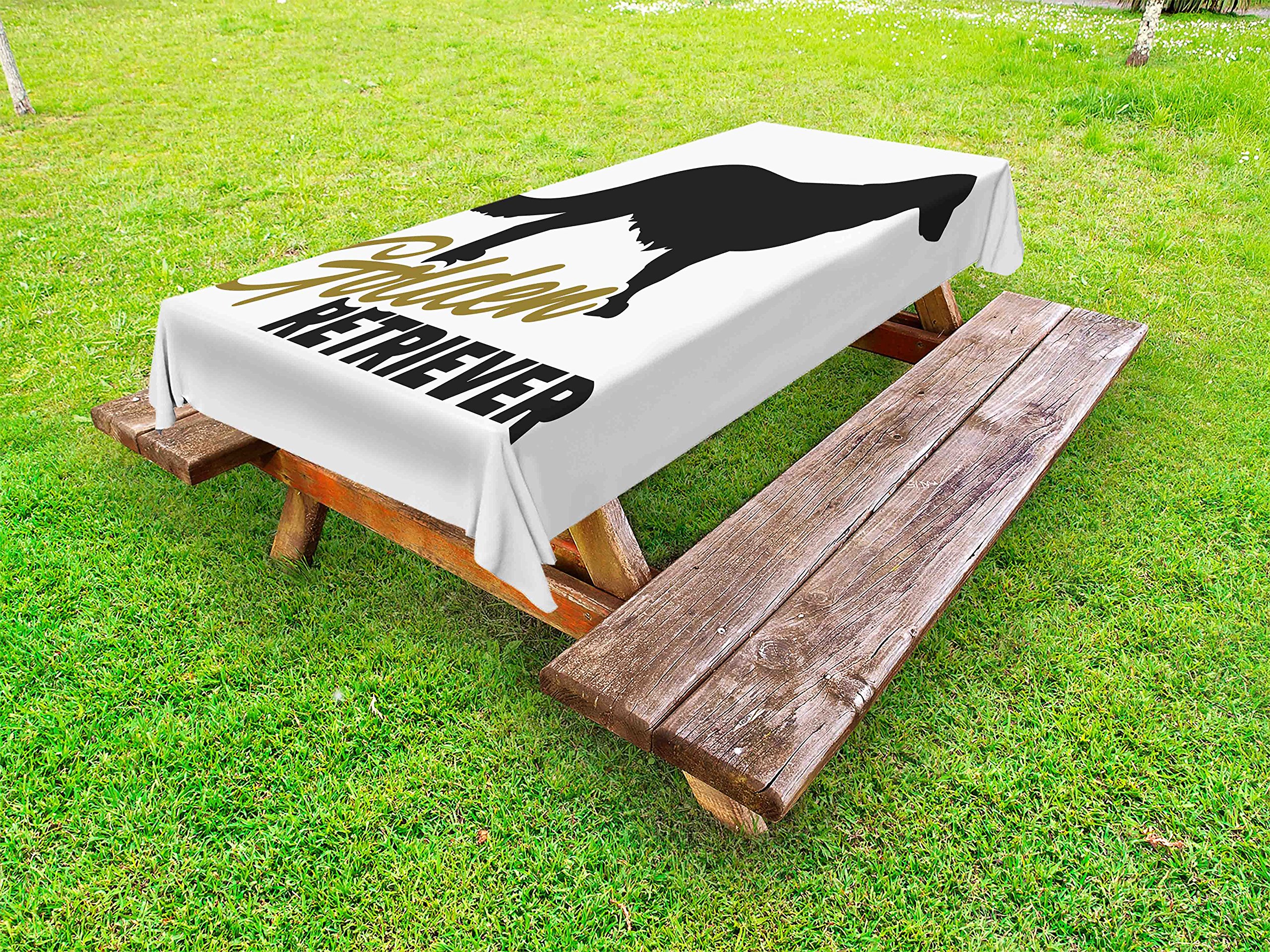 Ambesonne Golden Retriever Outdoor Tablecloth - Washable Picnic Table Cover 58x120 Inches, Black & White Dog Silhouette Design with Handwritten Text - Perfect for Backyard BBQs, Camping, and Pet Lover Gatherings