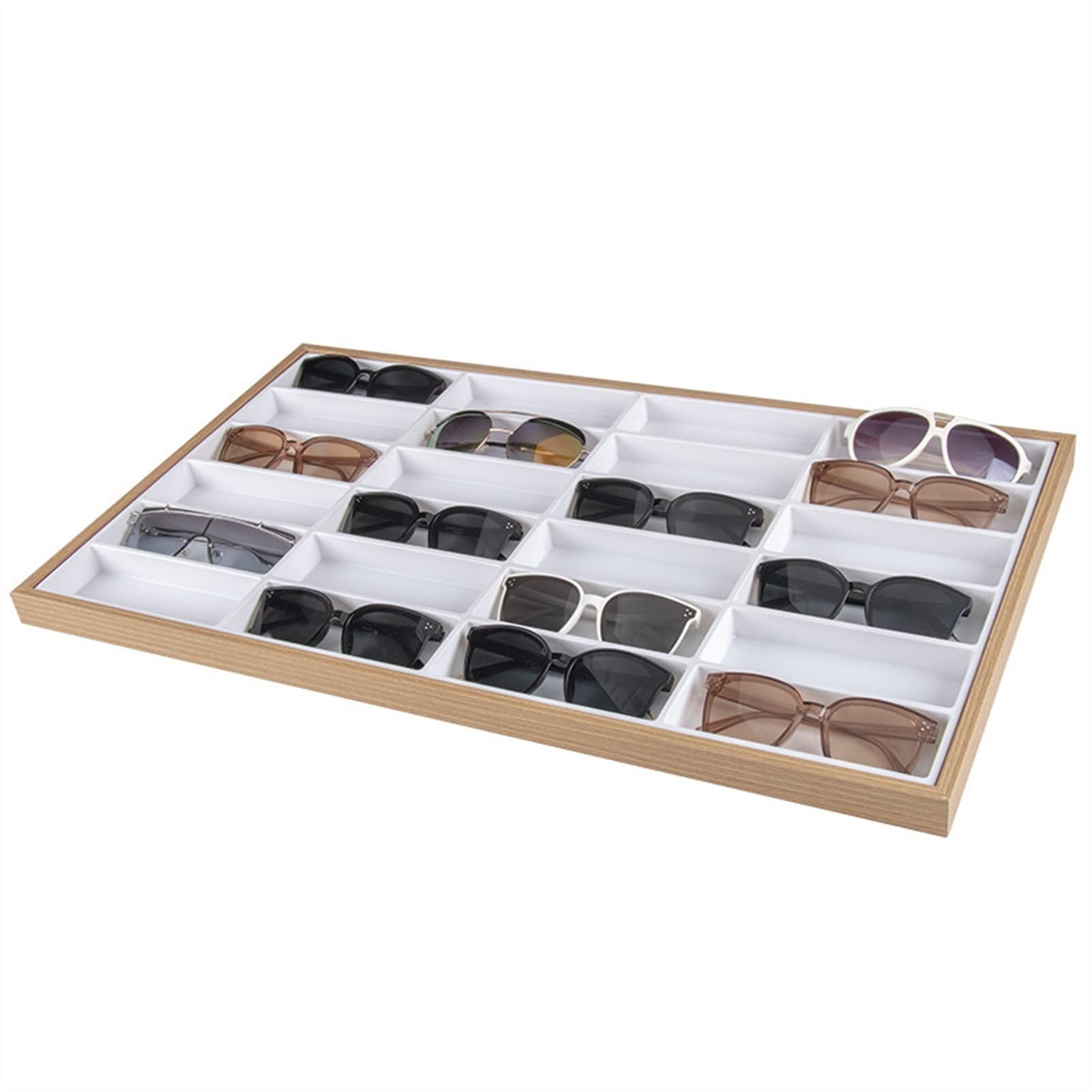 24 Grid Velvet Sunglasses Display Rack - Glasses Storage Cabinet & Organizer Tray for Retail Stores, Boutiques, and Home Use (Inner White)