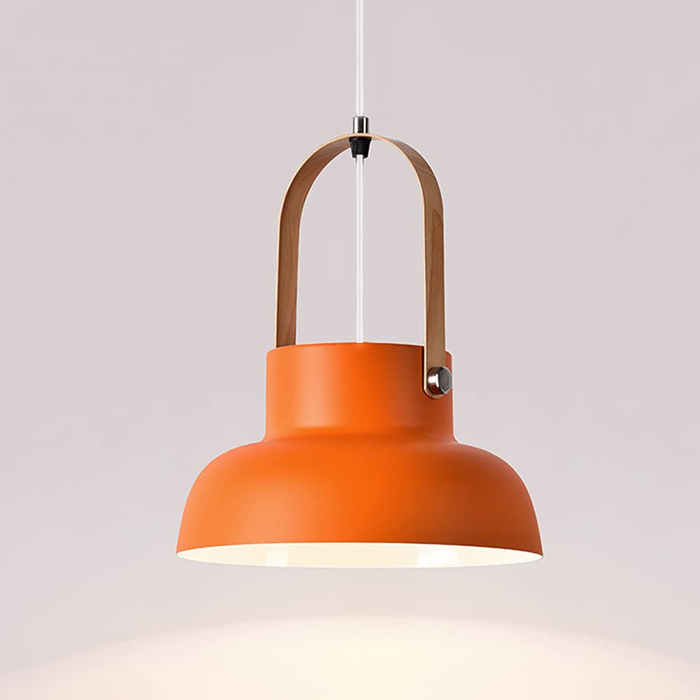 Dimmable Modern Juno-Style Track Pendant Light with Wooden Handle & Peach Iron Shade - 3-Light Adjustable Kitchen Island Lighting for Dining Room, Cafe, and Home Decor