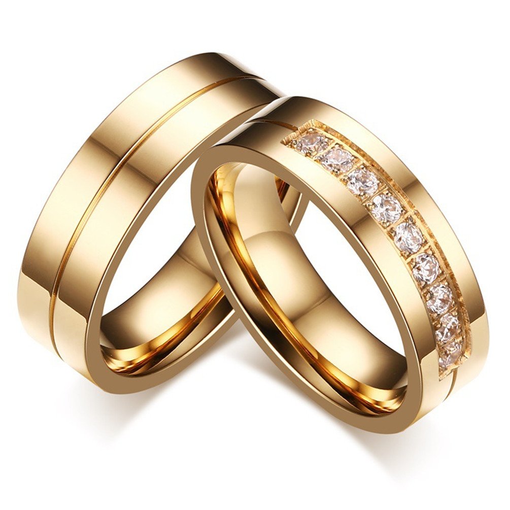 High Polished Titanium Cubic Zirconia Engagement Rings & Wedding Bands for Women - 6mm Width in Gold, Silver & Rose Gold - Perfect for Proposals, Anniversaries & Bridal Jewelry