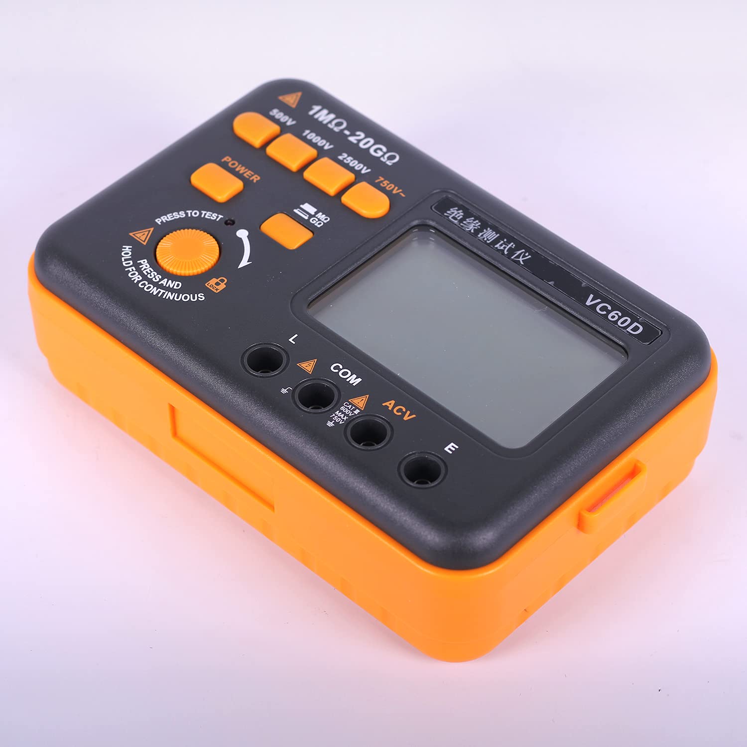VC60D Digital Insulation Resistance Tester - 20GΩ Megohmmeter with 750V AC Voltage Measurement, LCD Display - Perfect for Electrical Maintenance, HVAC Systems & Industrial Equipment Testing