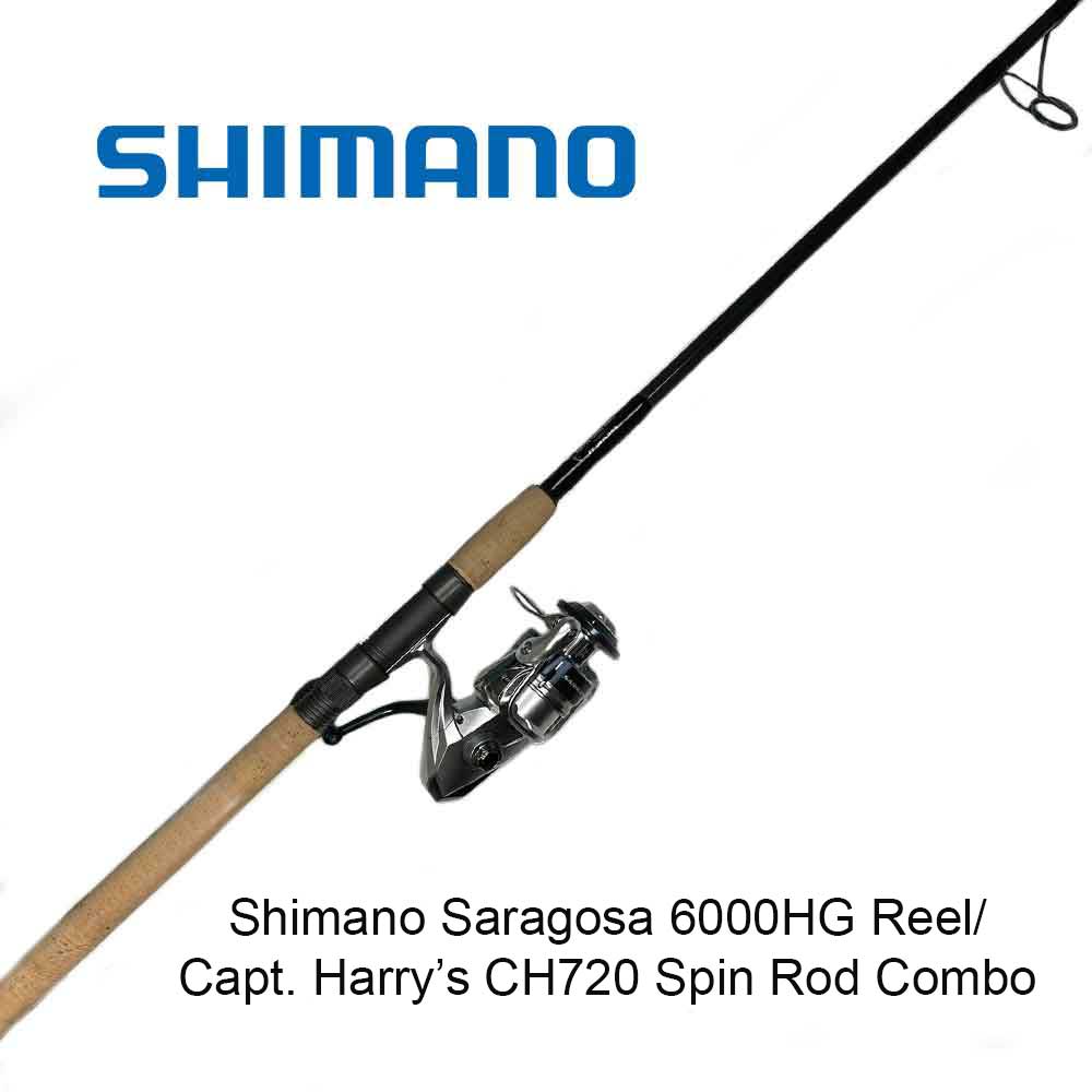 Shimano Saragosa 6000 Spinning Reel & Capt. Harry's CHSC720 Fishing Rod Combo - Saltwater Surf & Offshore Fishing Gear for Big Game Fish