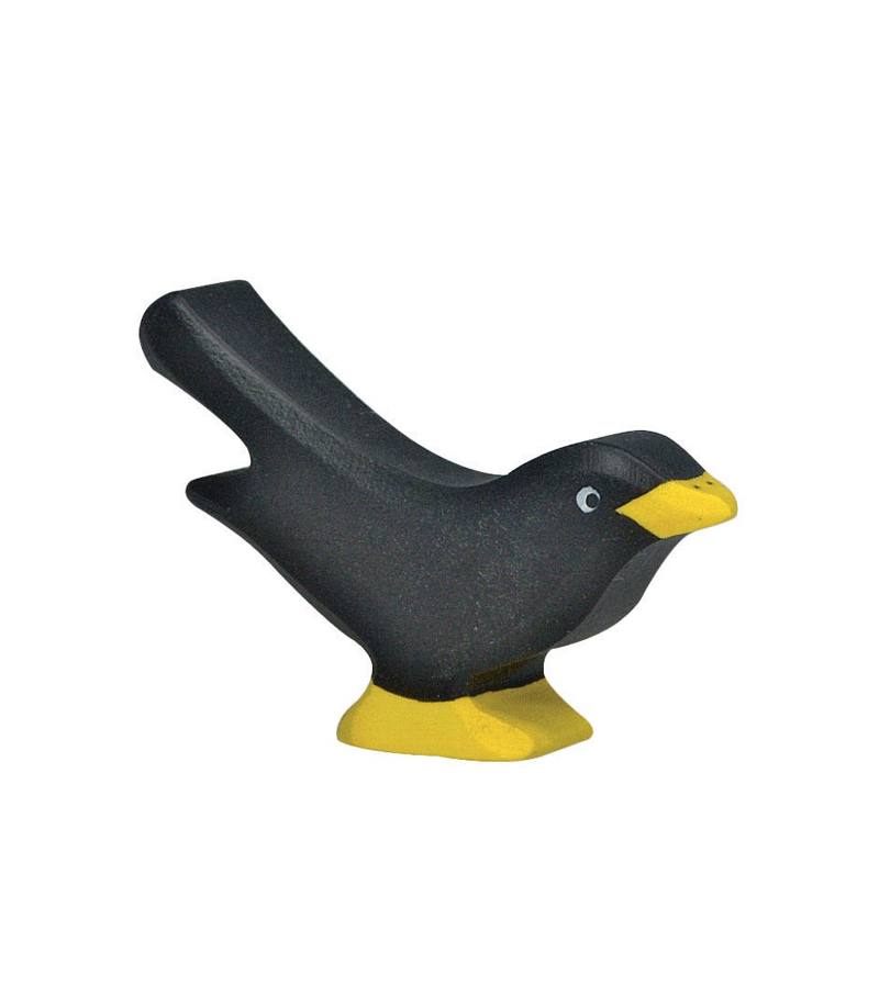 Holztiger Wooden Black Bird Figurine - Handcrafted Wooden Animal Toy for Kids, Nursery Decor & Waldorf Play