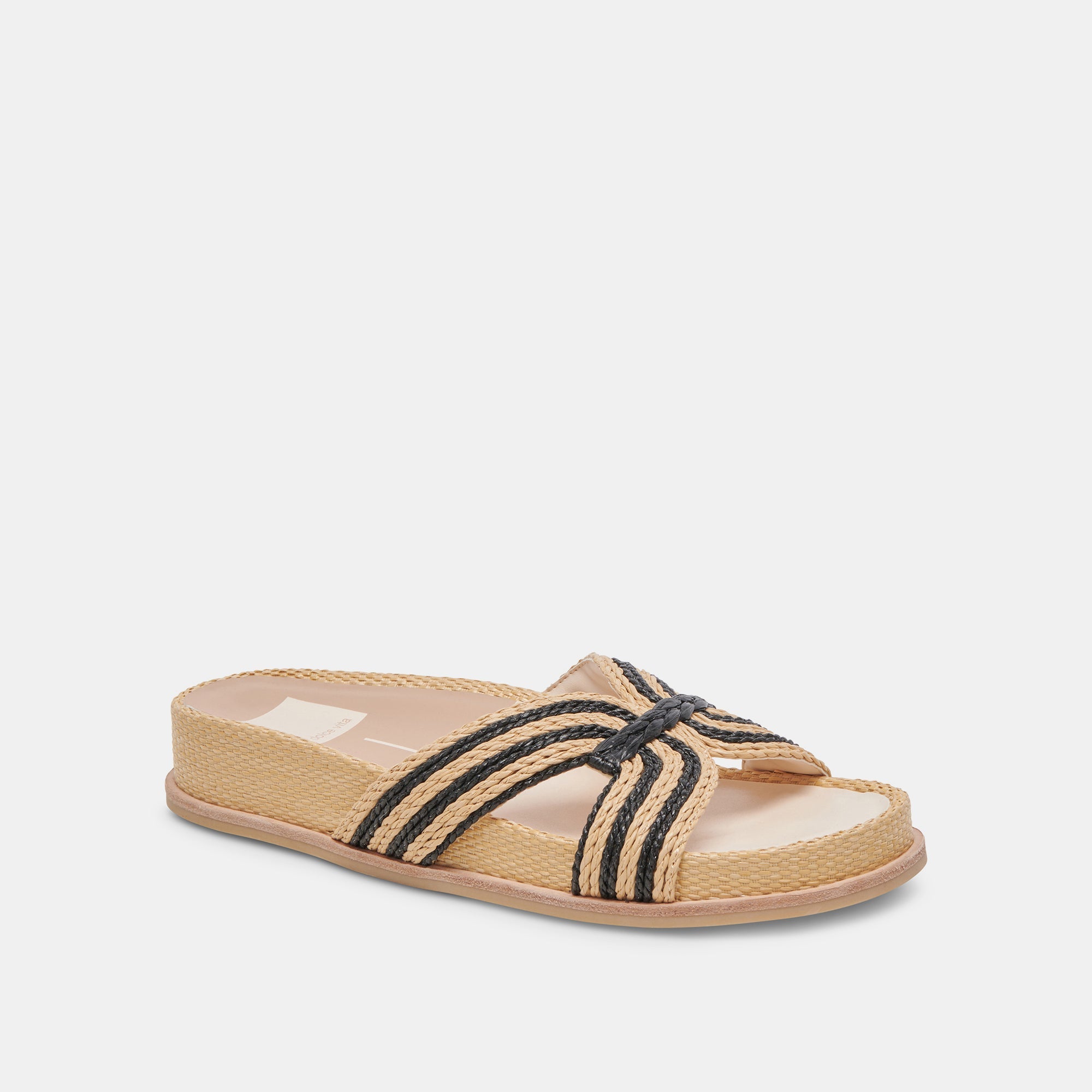 SELDA Wide Comfortable Sandals for Women - Natural Black Raffia Material - Perfect for Beach, Vacation & Summer Outfits