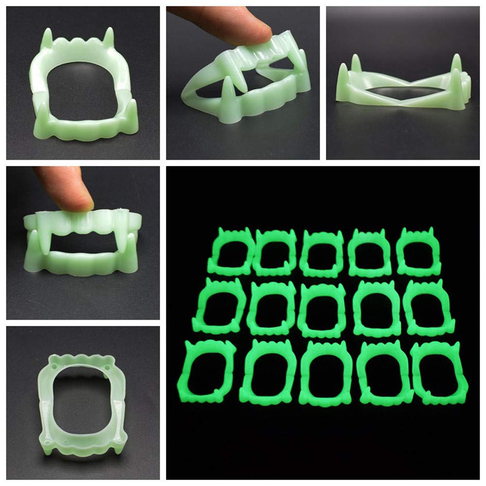 2Pcs Glow in the Dark Vampire Fangs - Scary Devil Teeth for Halloween Decor, Costume Party Accessories & Spooky Crafts - Perfect for Toddlers, Bulk Halloween Toys (Great for Trick-or-Treating & Haunted House Parties)