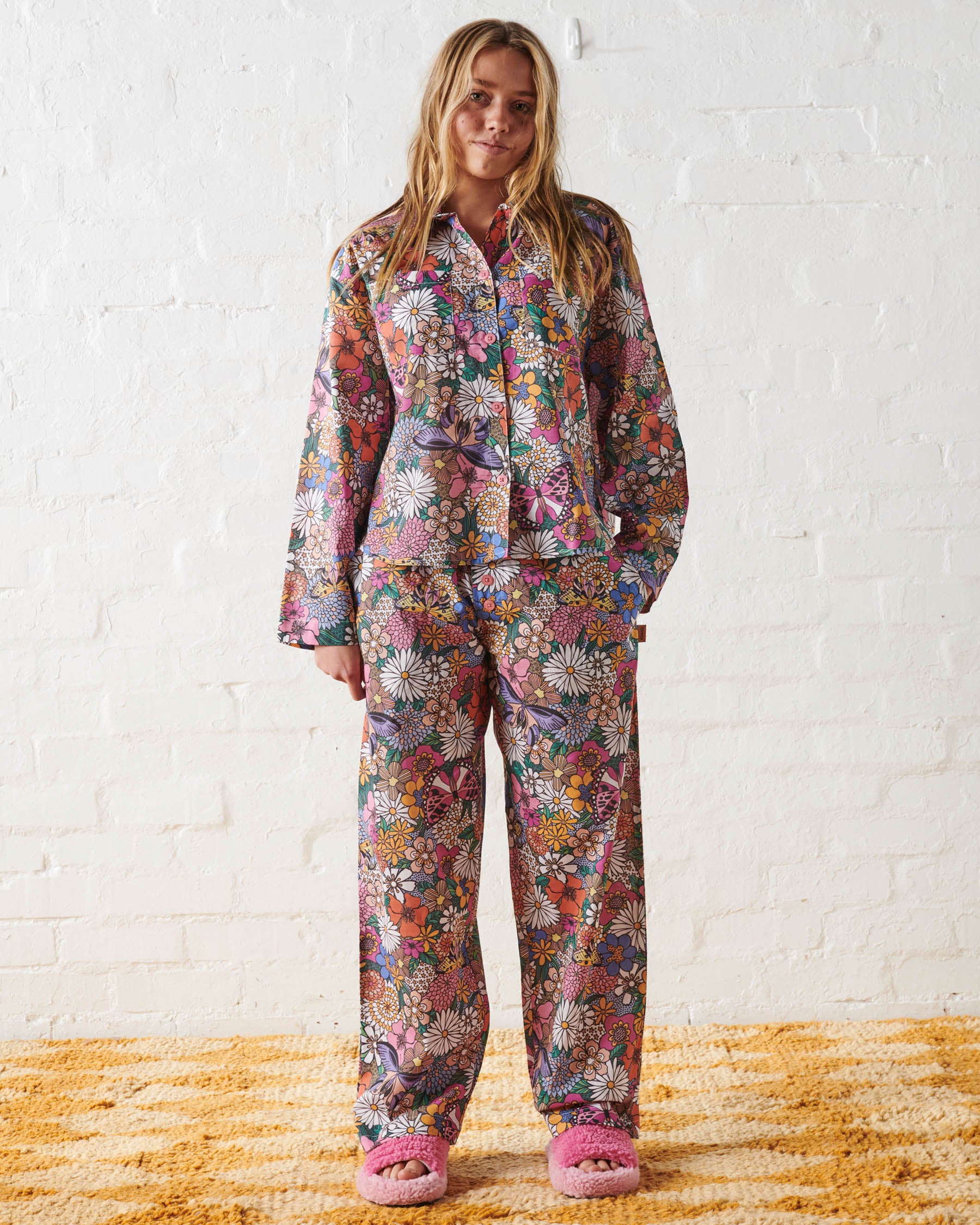 Bliss Floral Teen Organic Cotton Long Sleeve Pajama Set - Soft & Comfortable Sleepwear for Girls, Perfect for Sleepovers, Lounging & Cozy Nights