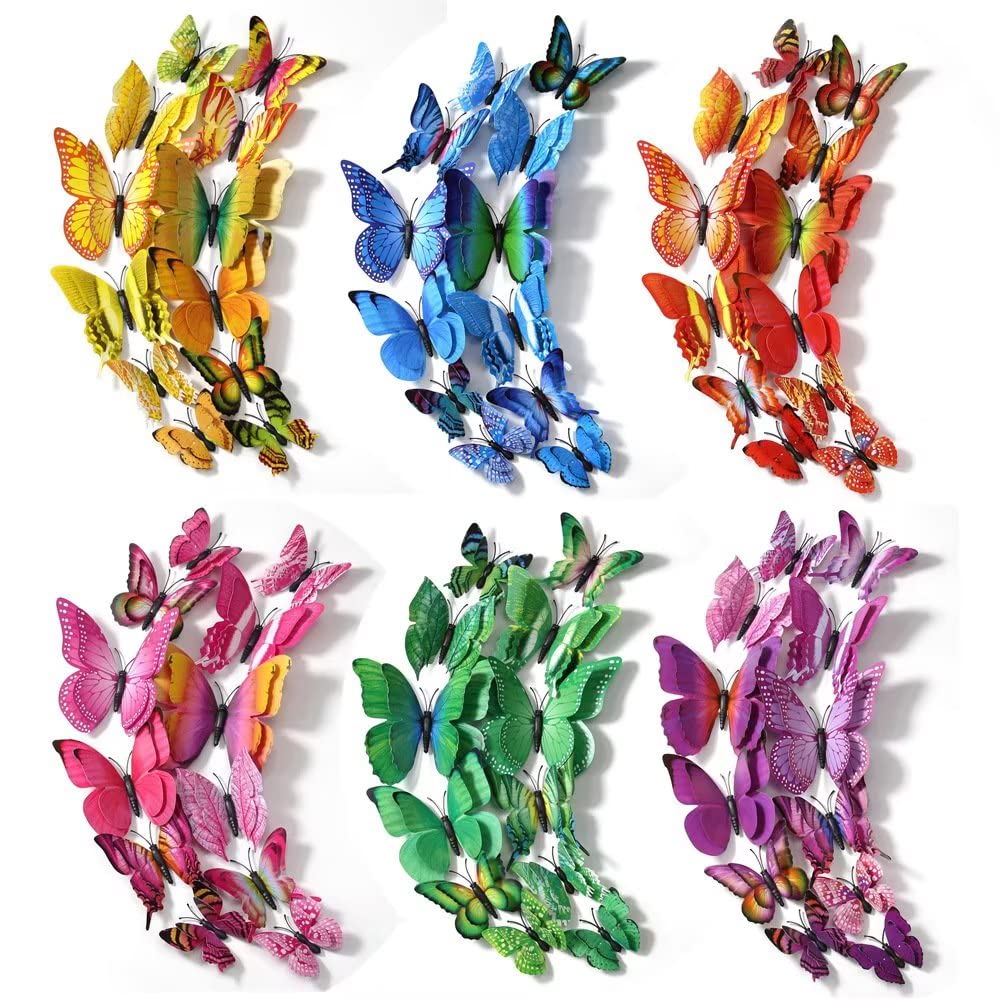 12 Pcs 3D Butterfly Wall Stickers - Self-Adhesive Mural Decals for Baby Shower, Birthday Party, Wedding & Nursery Room Decor - Beautiful Cake & Wall Decoration for Kids Bedroom, Living Room & Home Interior Design