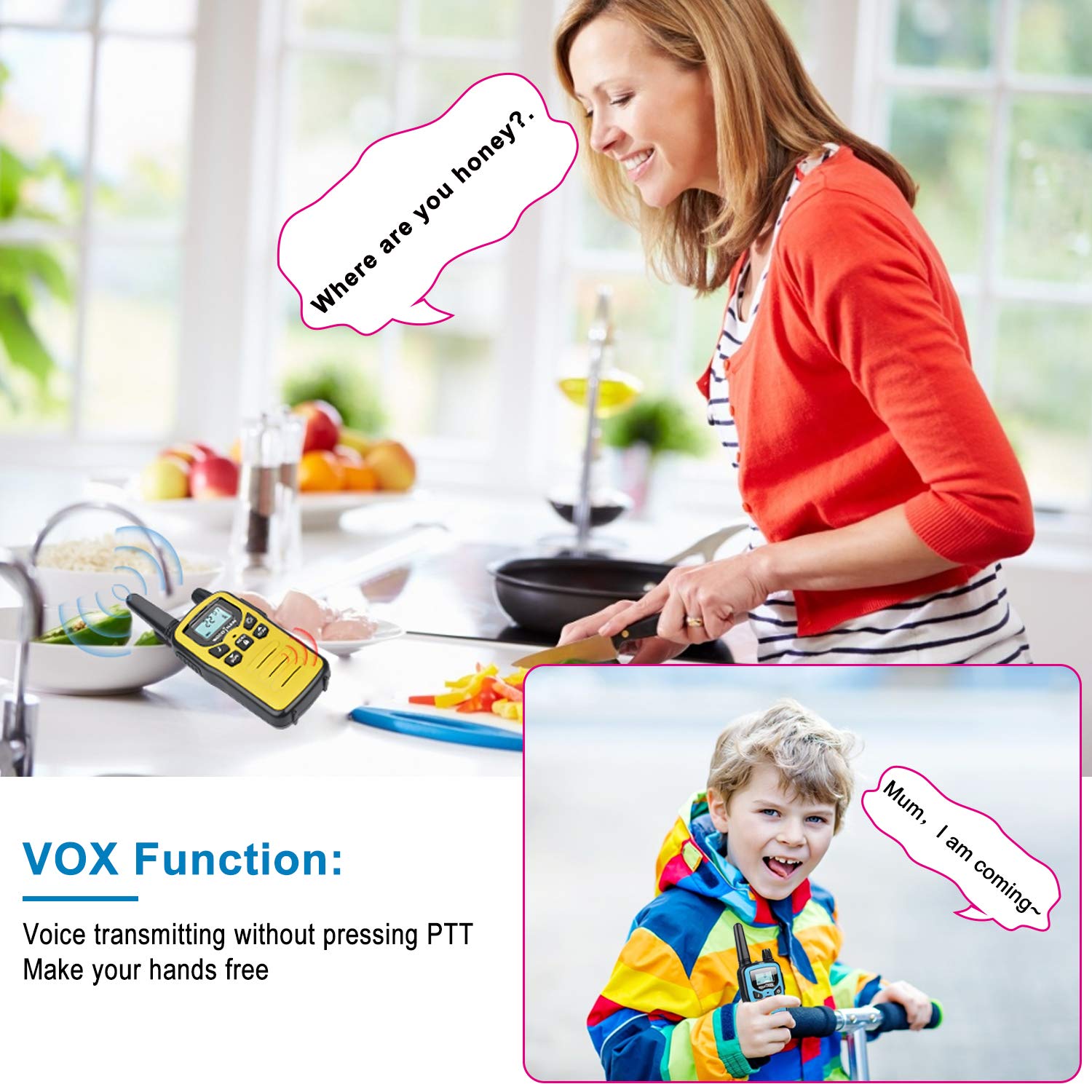 Rechargeable Walkie Talkies for Adults - 3 Pack Long Range Two-Way Radios (5 Miles) with USB Charging Cable - Blue, Yellow, Pink - Perfect for Camping, Hiking, Outdoor Adventures & Emergency Communication