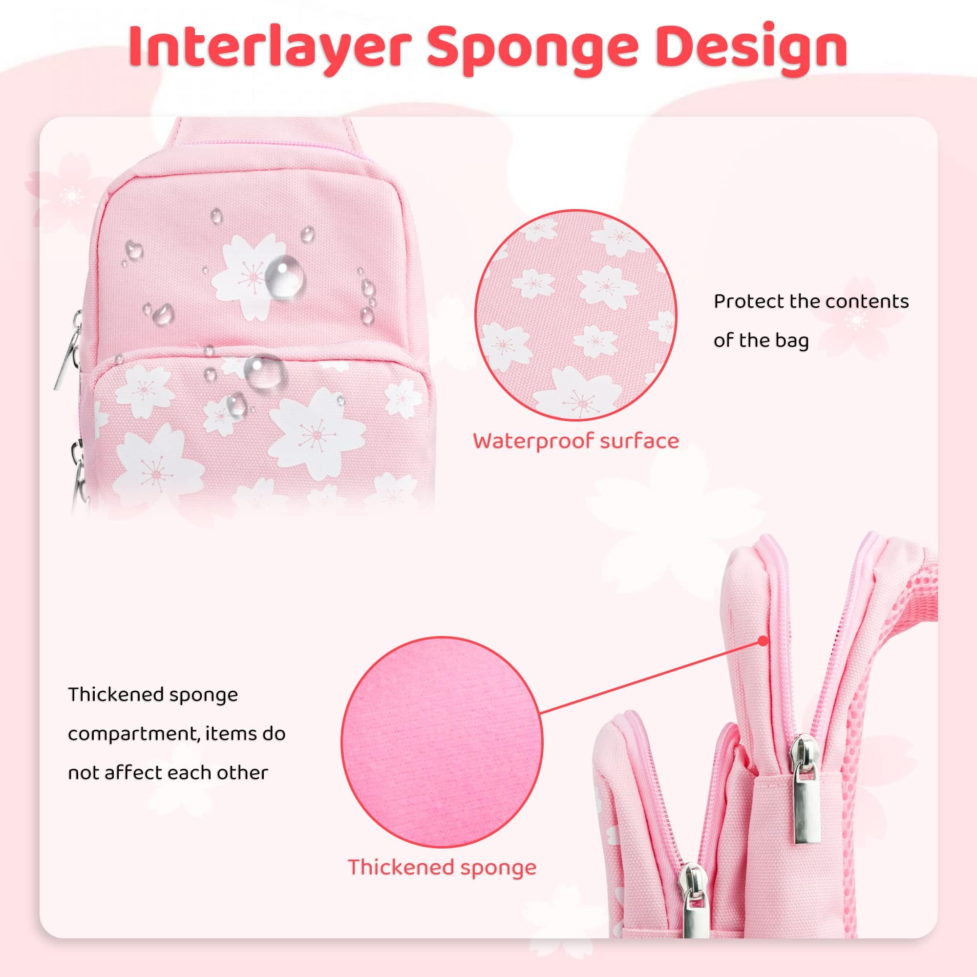 Pink Travel Bag for Nintendo Switch/Lite/OLED - Large Capacity Portable Carrying Case with 12 Game Slots & Thumb Grip Caps - Sakura Design - Perfect for Gaming On The Go, Travel, and Accessories Storage