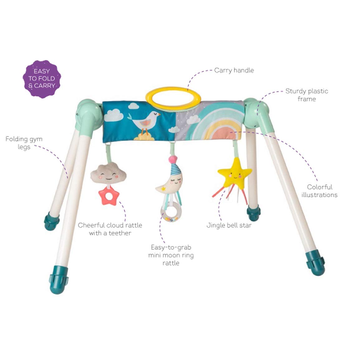 Taf Toys 12525 Mini Moon Activity Gym - Soft Baby Play Mat with Hanging Toys for Newborns & Infants | Interactive Developmental Play Space for Tummy Time & Sensory Stimulation
