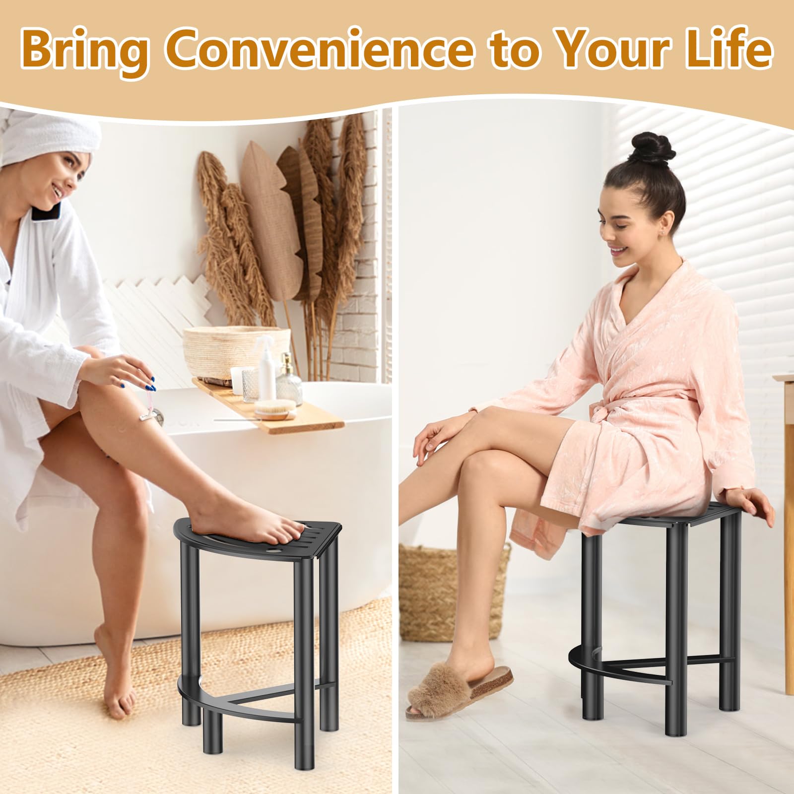 YUOROS Metal Shower Bench - Waterproof Shaving Stool with Non-Slip Feet for Elderly & Disabled - Compact Corner Shower Seat for Bathroom Safety (Ideal for Leg Shaving, Foot Care & Relaxation)