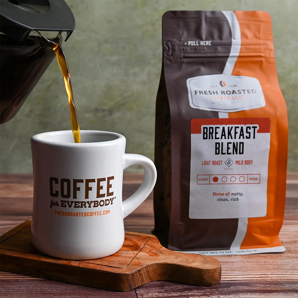 Fresh Roasted Breakfast Blend Coffee - Light Roast, Kosher Certified, 12 oz Ground Coffee for Morning Brew & Office Use