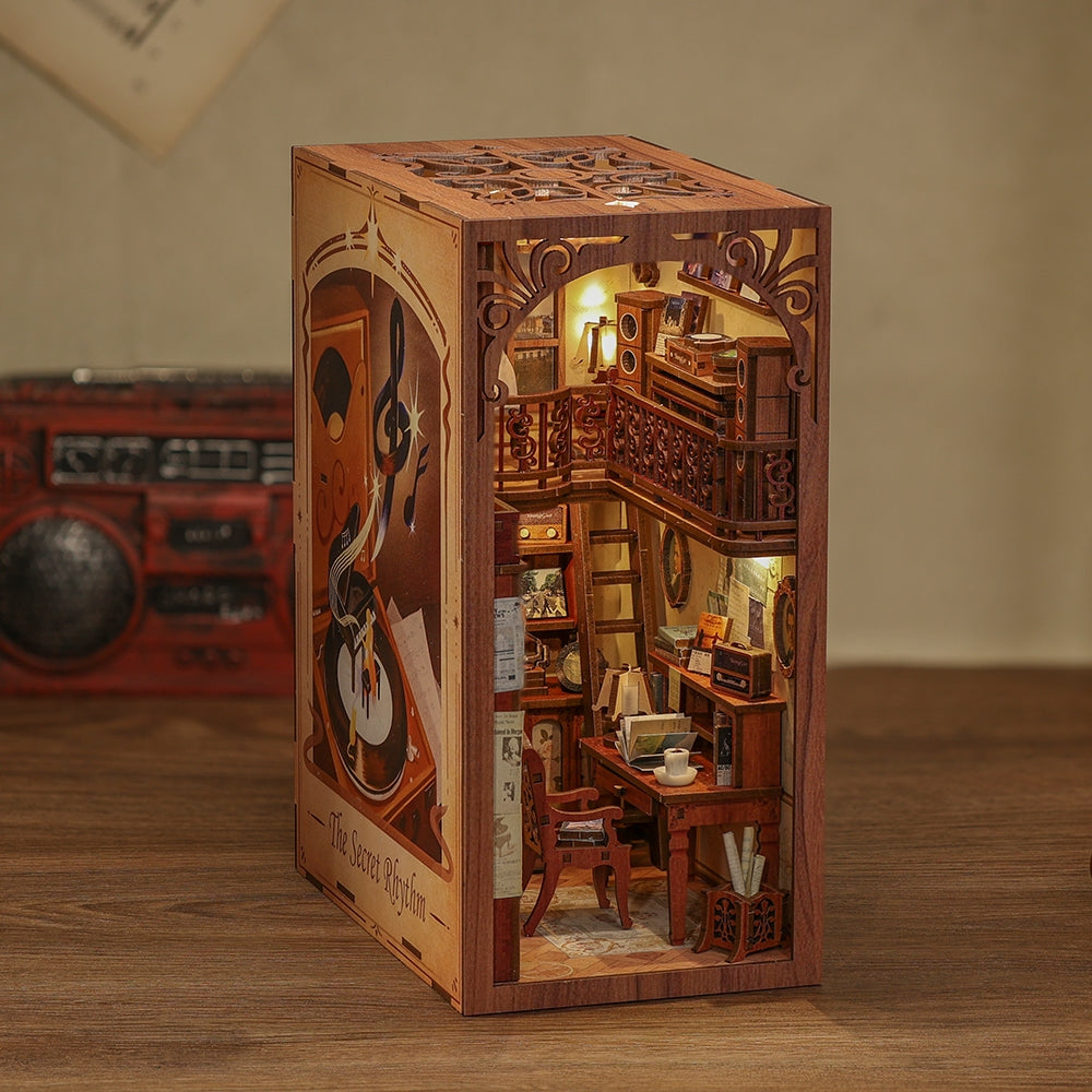 DIY Book Nook Kit - The Secret Rhythm with Dust Cover - Miniature Bookshelf Decor for Home Office, Reading Nook & Gift Ideas