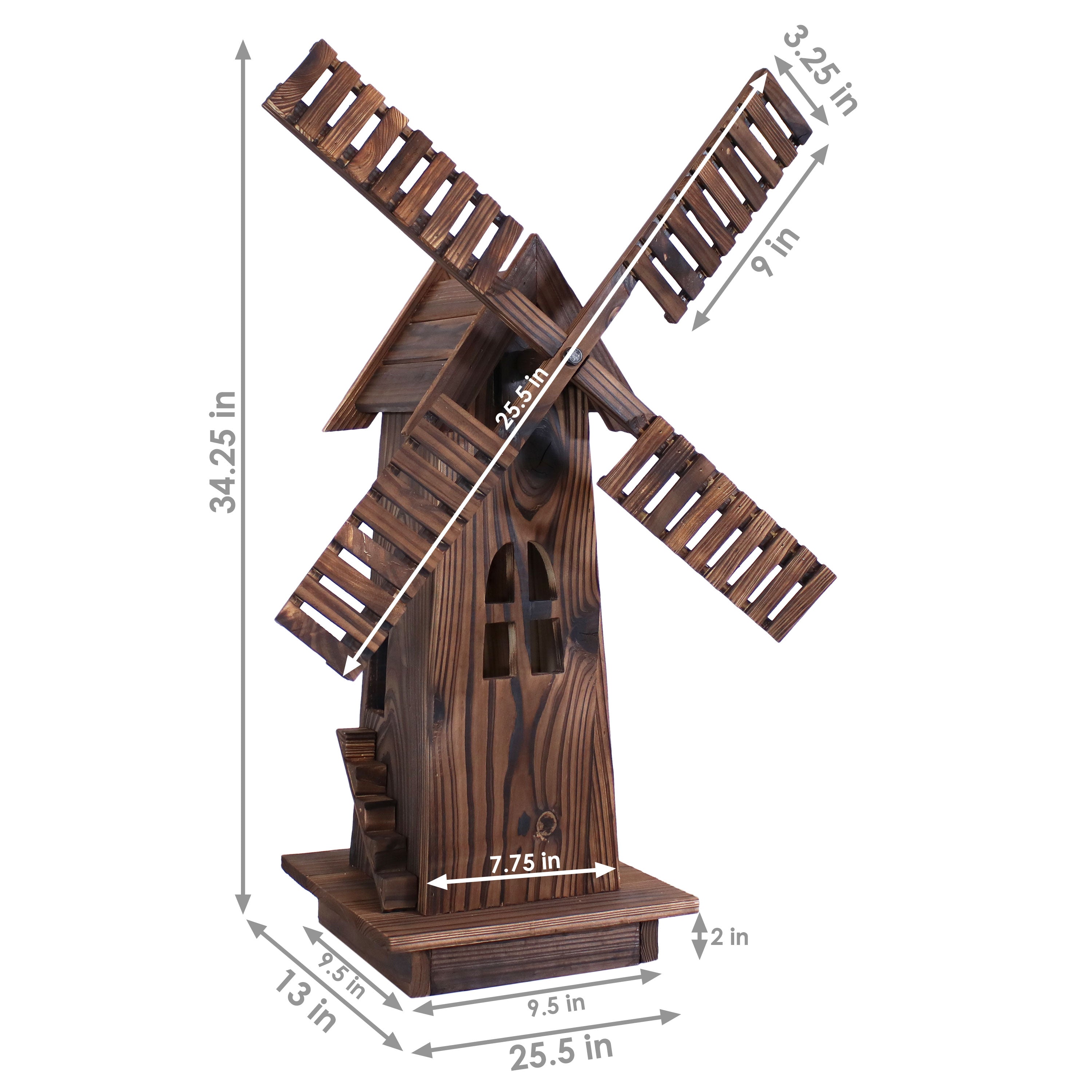 34-inch Sunnydaze Outdoor Wooden Decorative Dutch Windmill - Perfect for Garden, Lawn, and Patio Decor