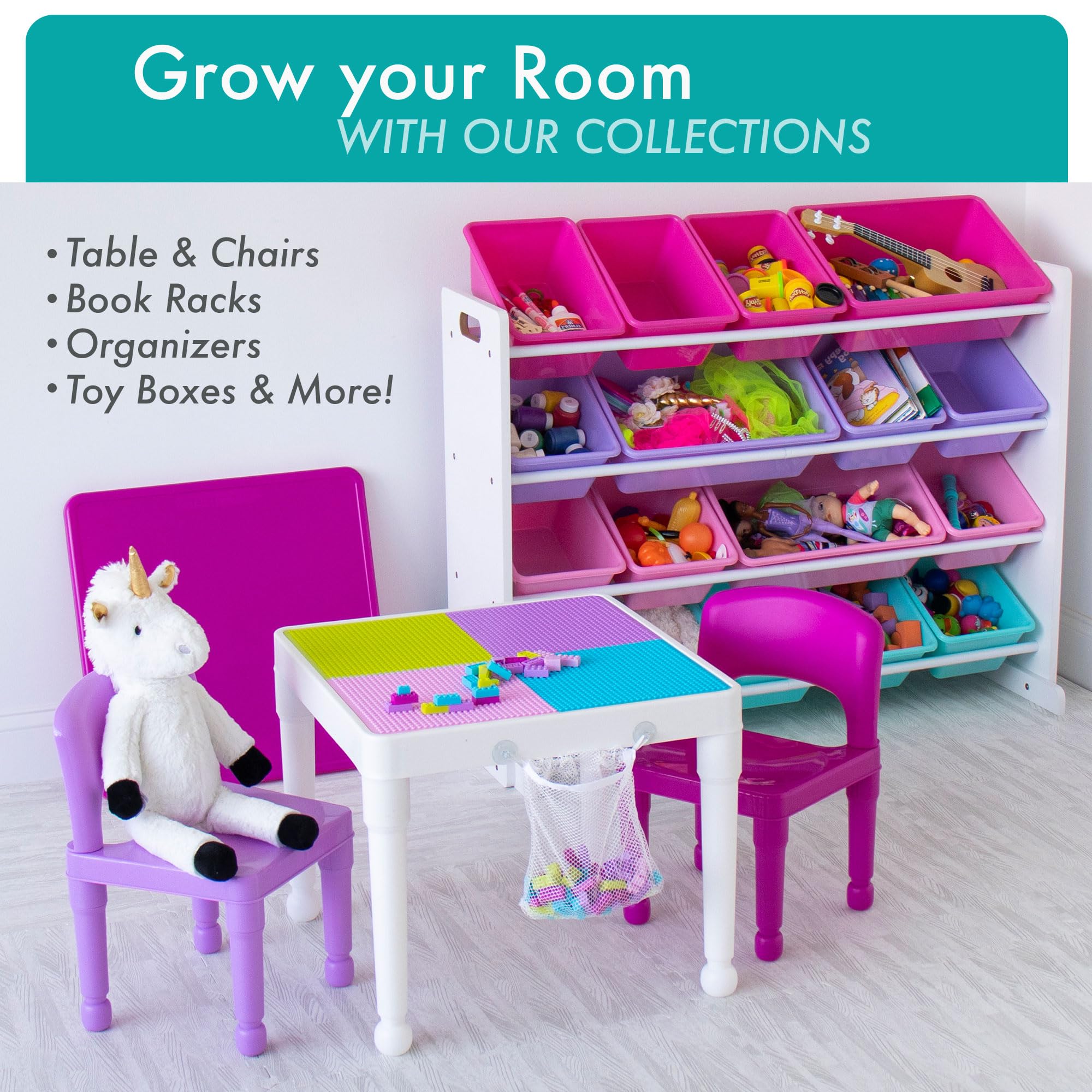 Humble Crew Kids Toy Storage Organizer with Top Shelf & 9 Removable Bins - White/Pink/Purple/Aqua - Modern Toddler Bookshelf & Toy Rack for Bedrooms, Playrooms, Daycare - Perfect for Organizing Toys, Books, Stuffed Animals & Kids' Room Decor