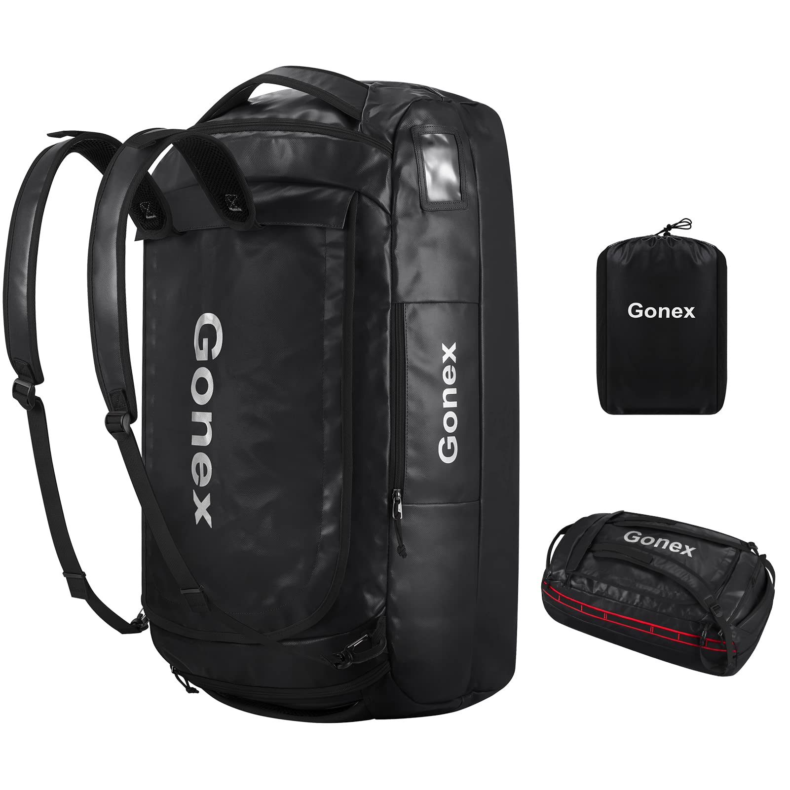 Gonex 60L Waterproof Duffle Bag with Backpack Straps - Heavy Duty Travel Duffel for Hiking, Camping, Cycling - Men & Women Outdoor Gear (Black) | Perfect for Weekend Trips, Gym, Sports & Air Travel