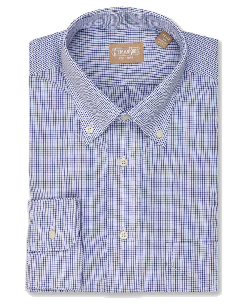 EZ Tuxedo Gitman Button Down Graph Check Navy Dress Shirt for Men | Formal Business Attire & Wedding Occasions
