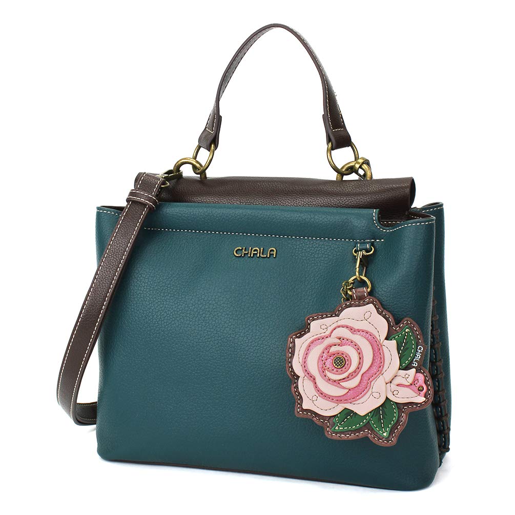 CHALA Stylish Adjustable Strap Satchel Handbag for Women - Pink Rose & Turquoise - Perfect for Work, Travel and Everyday Use