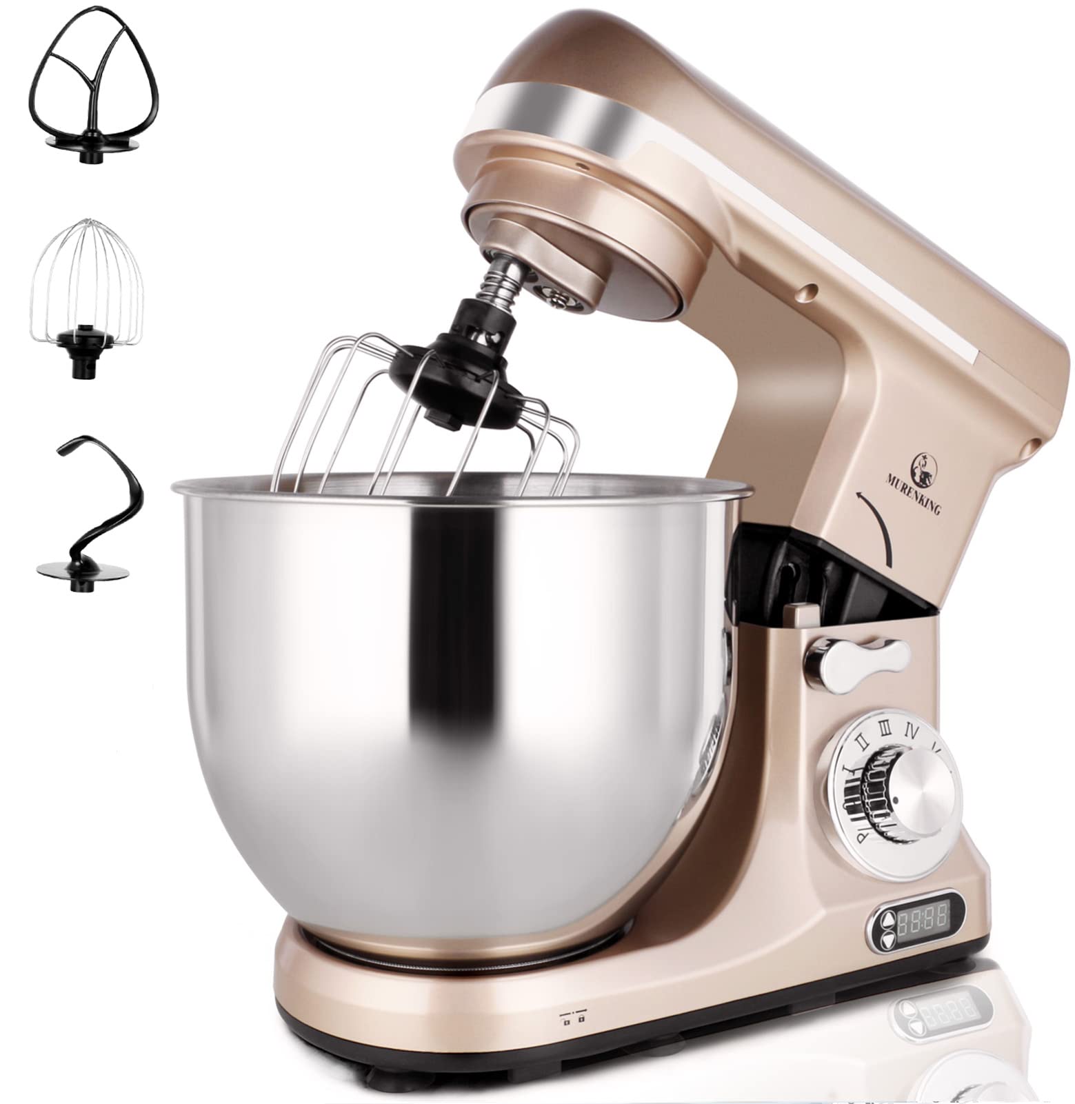 Professional 6-Qt Stand Mixer with Timer - 500W 6-Speed Tilt-Head Electric Kitchen Mixer, MK37 Model (Champagne) - Perfect for Baking, Dough Kneading & Cake Decorating