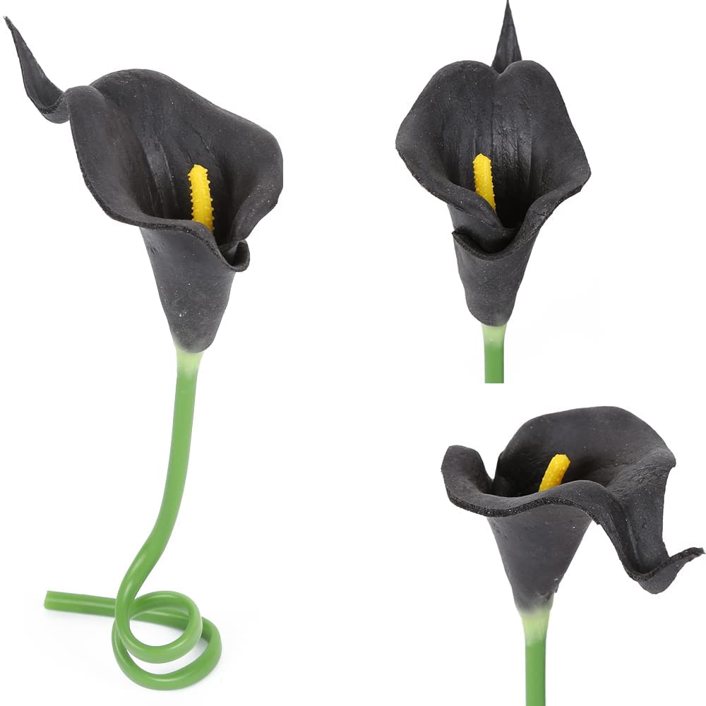 IPOPU 24pcs Black Artificial Calla Lily Flowers - Fake Silk Floral Bouquet for Wedding Centerpieces, DIY Home Decor, Table Arrangements & Party Decorations - Perfect for Weddings, Home Décor, and Special Events