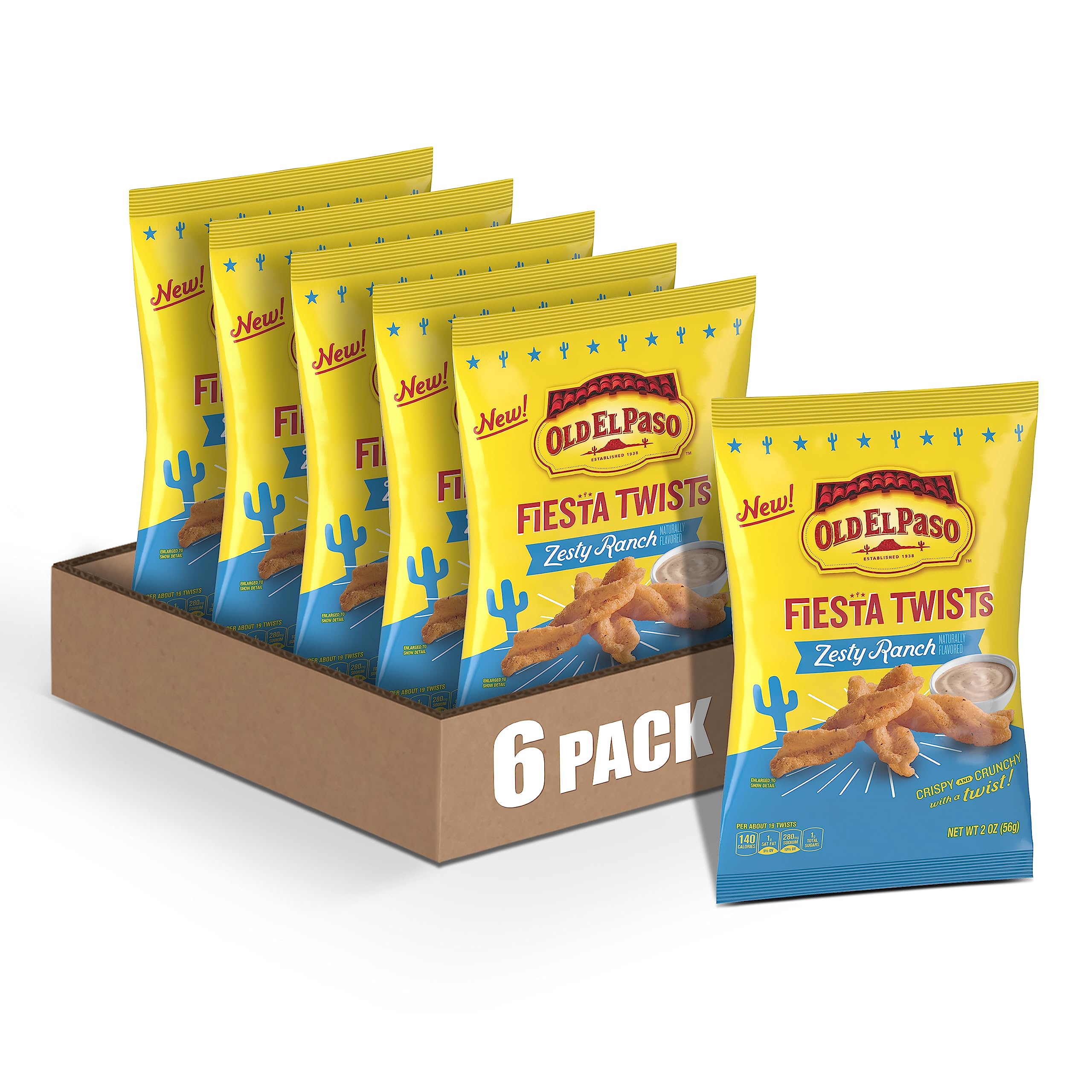Old El Paso Fiesta Twists, Zesty Ranch Flavor, Crispy Corn Snacks, 2 oz (Pack of 6) | Crunchy Party Snacks for Game Night, Movie Time & Road Trips
