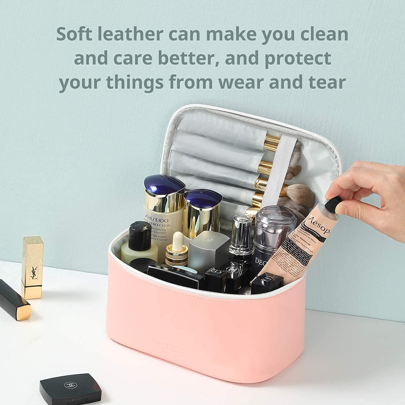 BESTOTTAM Travel Makeup Organizer Bag - Cosmetic & Toiletry Storage Pouch for Women & Men - Pink Grooming Kit with Shaving Compartment - Perfect for Vacation, Business Trips & Daily Use