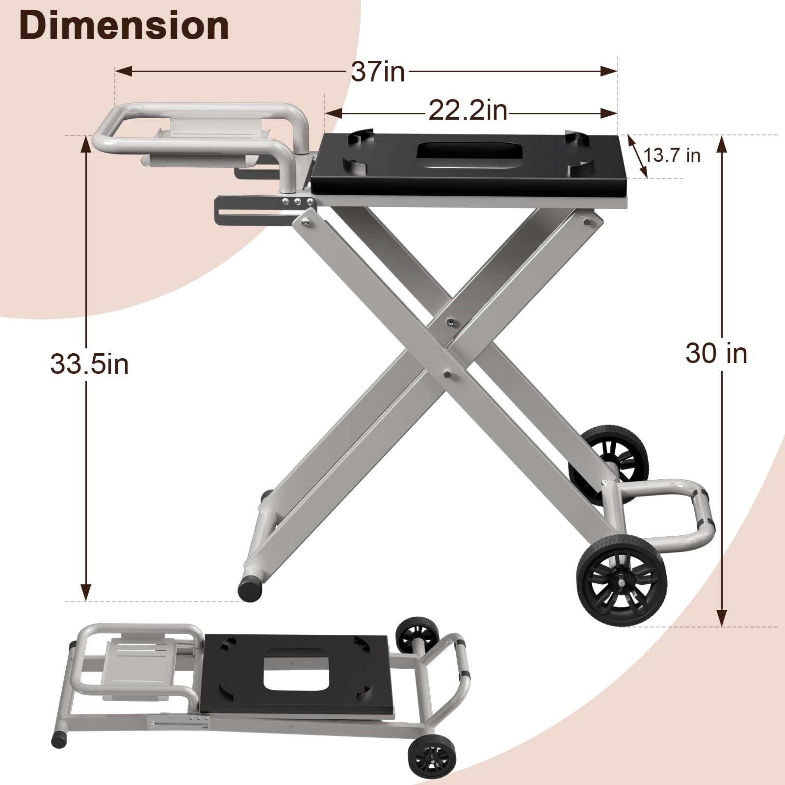 Portable Grill Cart for Weber Lumin Compact Electric Grill - Folding Outdoor BBQ Table with Side Shelf for Weber 91010901 & 91300901 | Perfect for Backyard, Camping, and Tailgating Parties