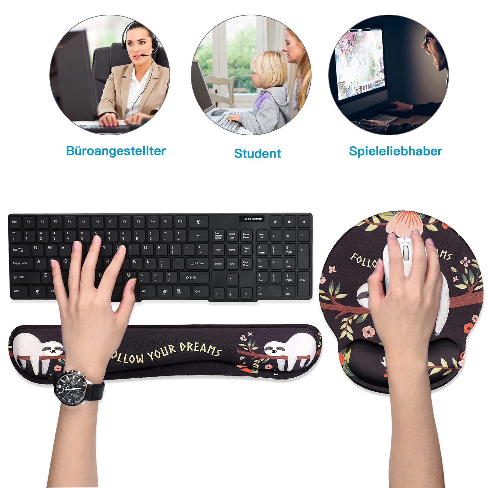 AOKSUNOVA Ergonomic Mouse Pad with Wrist Support - Comfortable Gel Cushion for Computer, Gaming & Office Work - Reduce Wrist Pain & Fatigue During Long Hours of Typing or Gaming