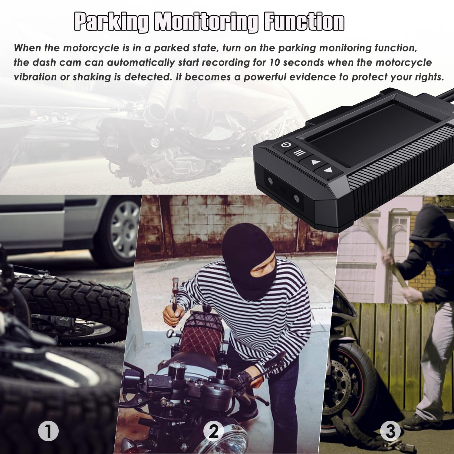 **YDI Motorbike Dash Cam - Upgraded Waterproof Motorcycle Camera with 3