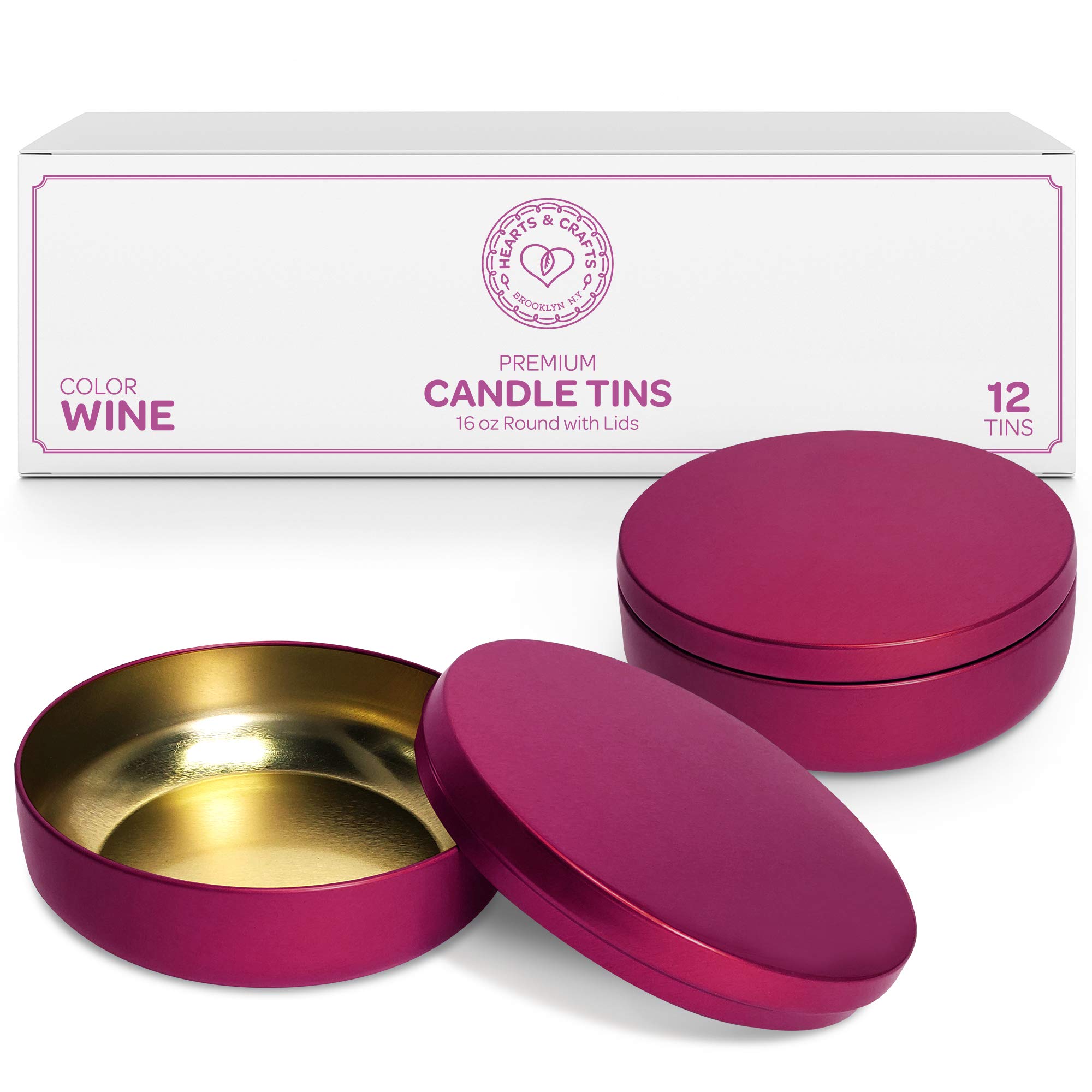 Hearts & Crafts 16 oz Empty Candle Tins with Lids - 12-Pack Bulk Candle Making Jars for DIY Candles, Arts & Crafts, Storage Containers, Wedding Favors, Party Decorations - Perfect for Home Decor, Gift Packaging, and Craft Projects
