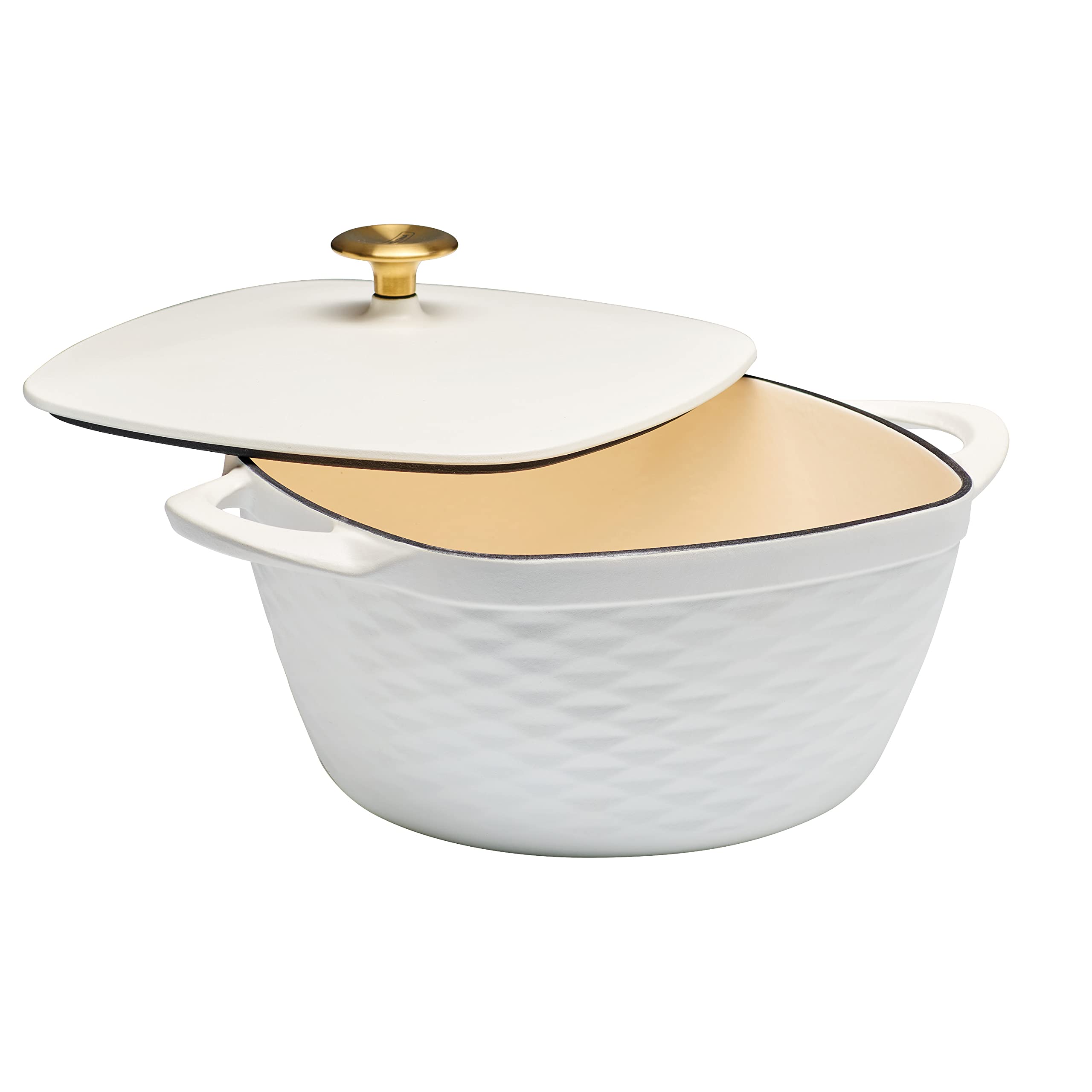 Prisma 7 Quart Enameled Cast Iron Square Dutch Oven with Lid - White | Perfect for Braising, Stewing & Baking Bread | Stovetop to Oven Safe Cookware