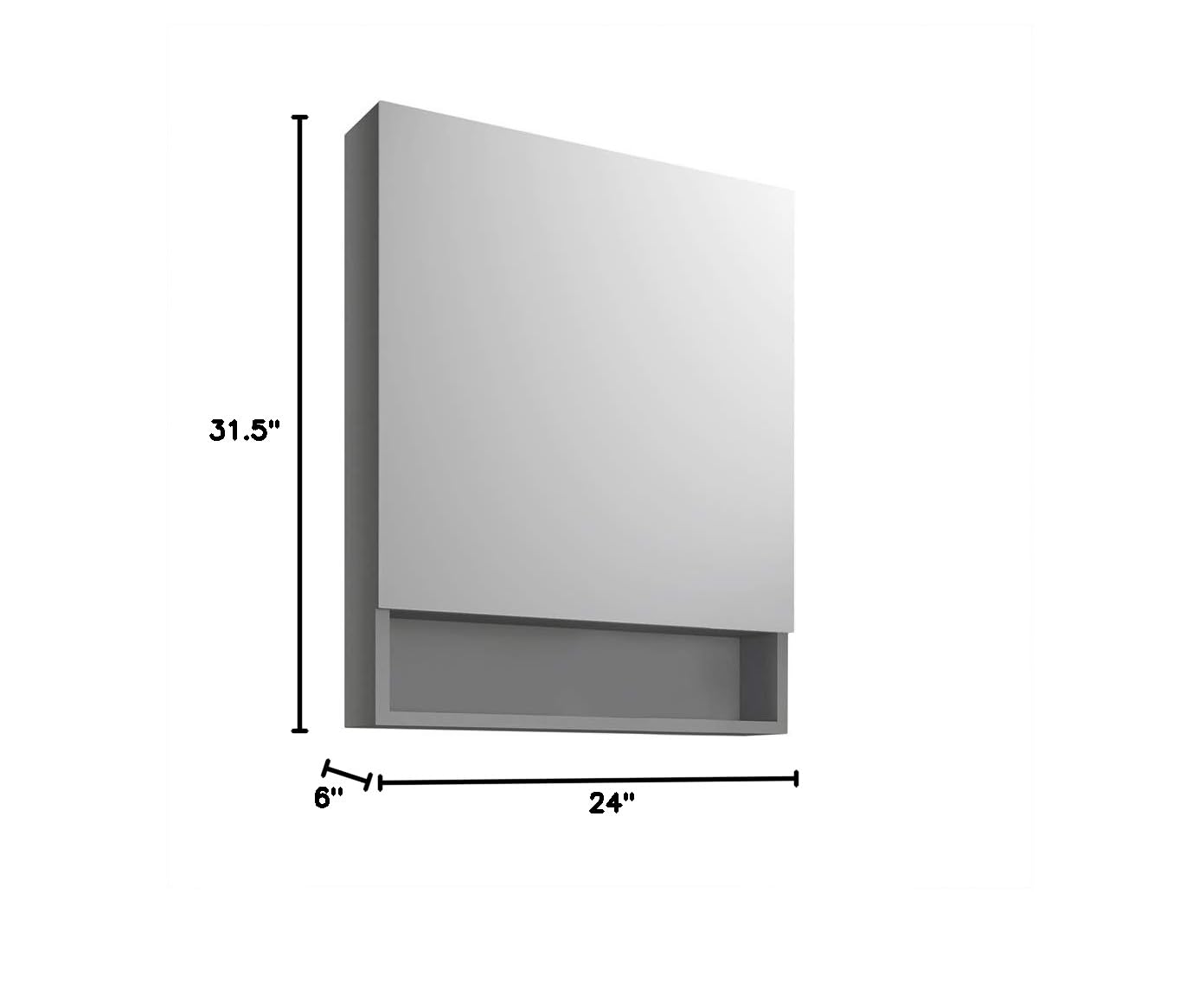 Fresca 24 Inch Gray Bathroom Medicine Cabinet with Small Bottom Shelf - Wall Mounted Mirror Storage for Bathroom Organization & Small Space Saving