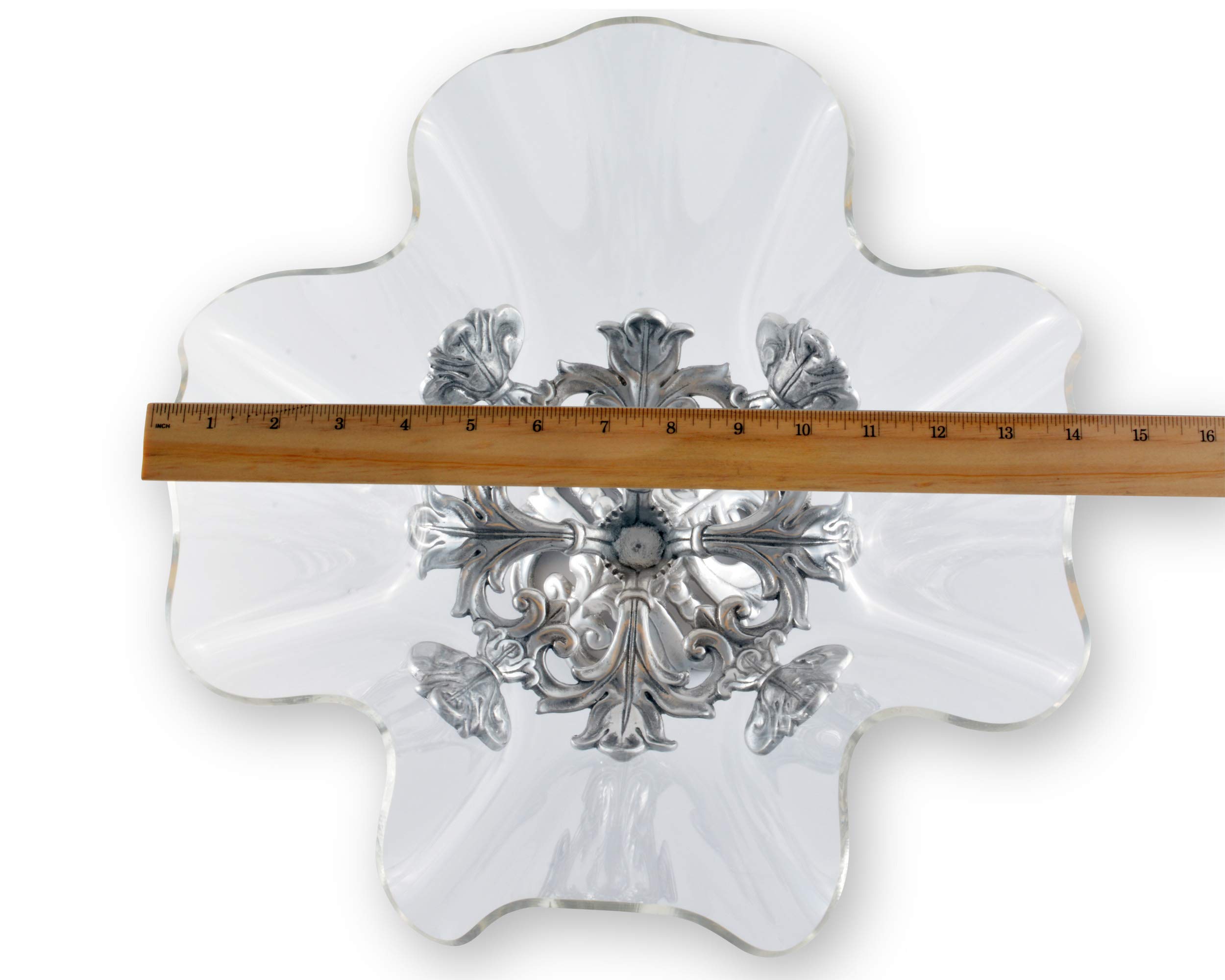 Arthur Court Designs 14-Inch Aluminum Metal Fleur-De-Lis Stand with Acrylic Serving Bowl - 12.5 Inch Tall - Elegant Table Centerpiece for Weddings, Parties & Home Decor