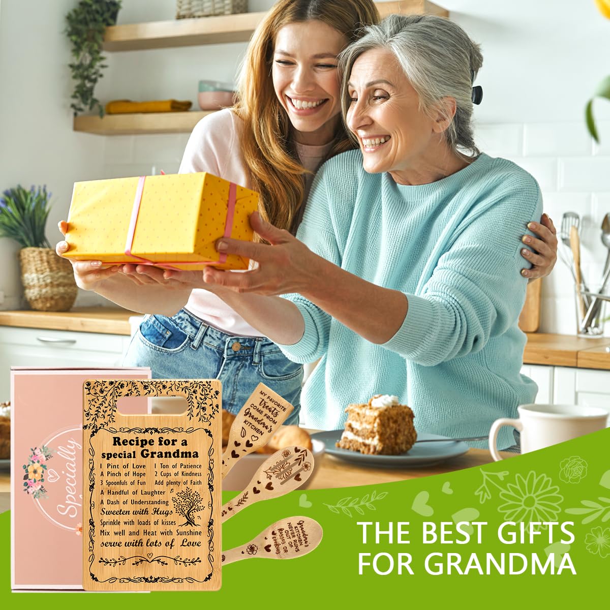 Personalized Wooden Cutting Board Set - Best Christmas & Birthday Gifts for Grandma, Nana, Mimi, Gigi - Unique Kitchen Gifts from Grandchildren - Perfect for Holiday Dinners & Family Gatherings
