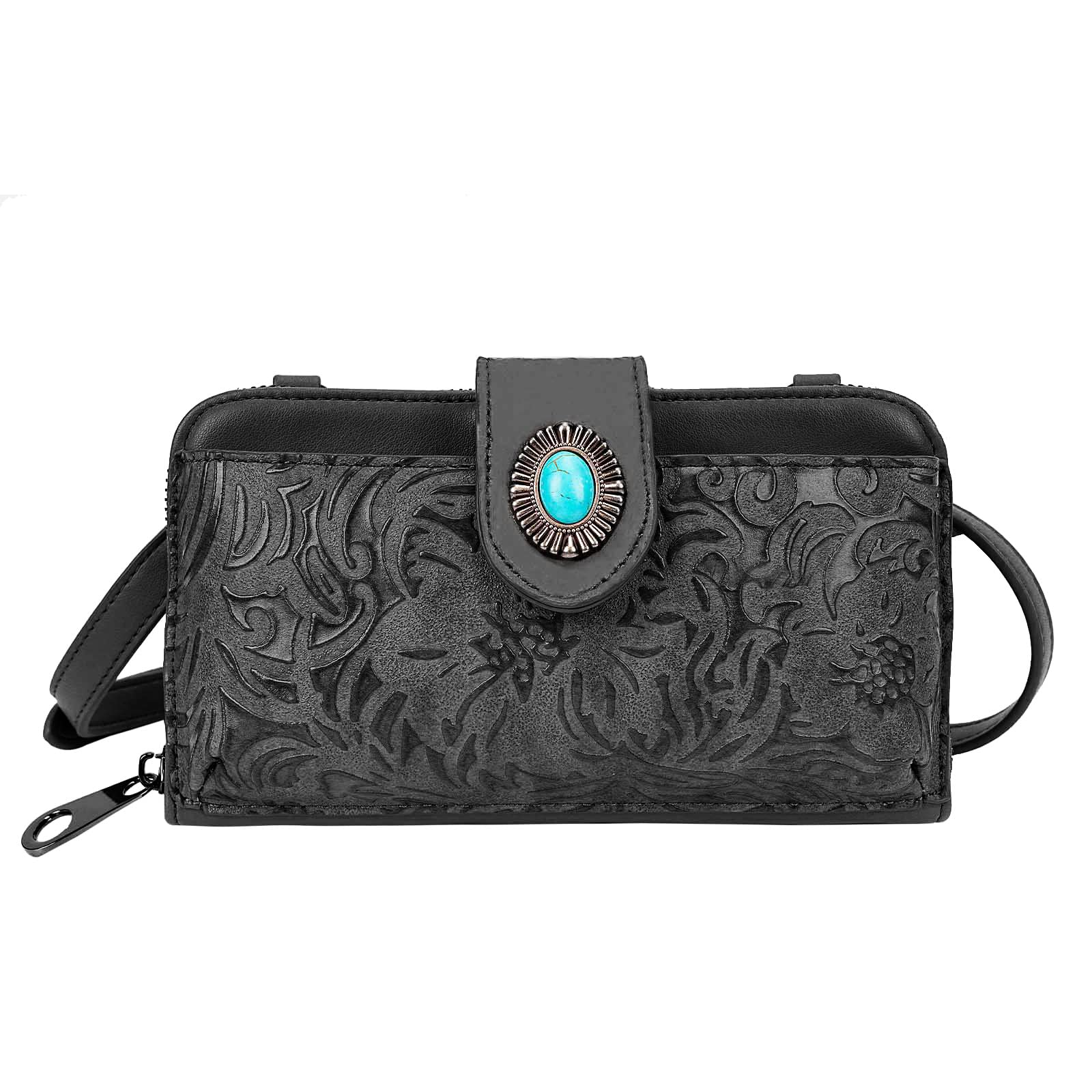 LAVAWA Vintage Women's Crossbody Handbag - Small Western Style Adjustable Phone Purse with Turquoise Concho Embossed Design | Perfect for Casual Outings, Date Nights & Western Fashion Accessories
