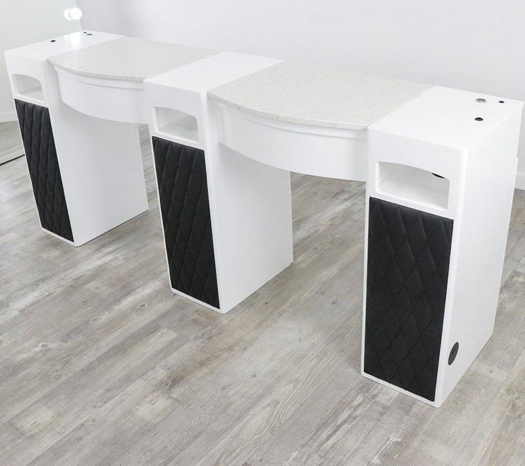 Professional Double Diamond White Manicure Table for Nail Salons - Portable & Adjustable Nail Technician Desk with Storage, Perfect for Home & Salon Use