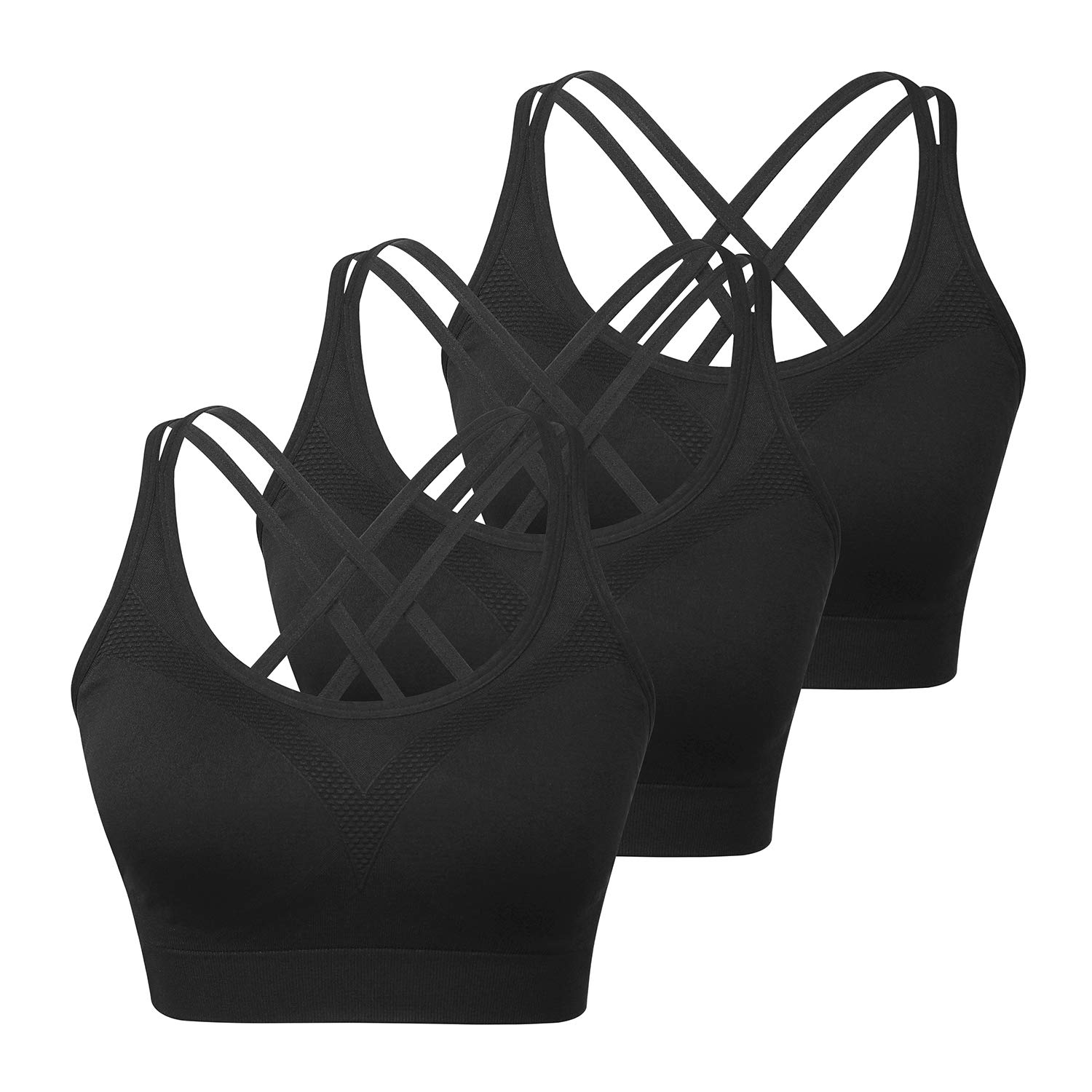 Women's Cross Back Padded Sports Bras - 3 Pack Wirefree Comfort Workout Bras for Yoga, Fitness & Running | Gym, Activewear & Everyday Wear