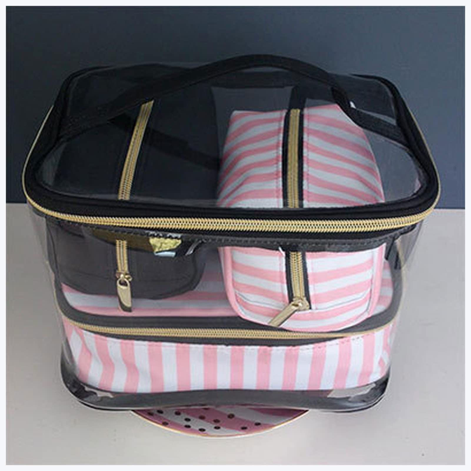 Xiaopangtech Transparent PVC Makeup Organizer Set - 4Pcs Travel Toiletry Bags for Beauty & Cosmetic Storage