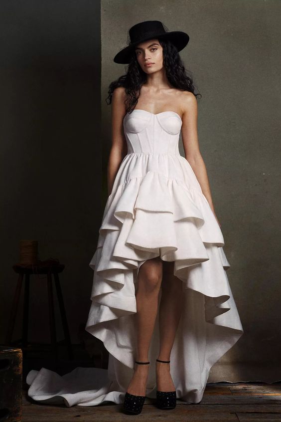 BHLDN Paisley Print High-Low Hem Strapless Moire Formal Gown - Perfect for Weddings, Prom & Special Occasions