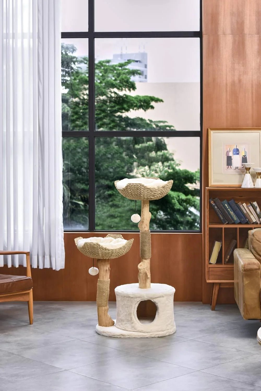 Premium Real Wood Cat Tree for Large Cats - Sturdy & Stylish Climbing Perch for Indoor Play, Scratching & Lounging - Perfect for Living Rooms, Bedrooms & Home Offices