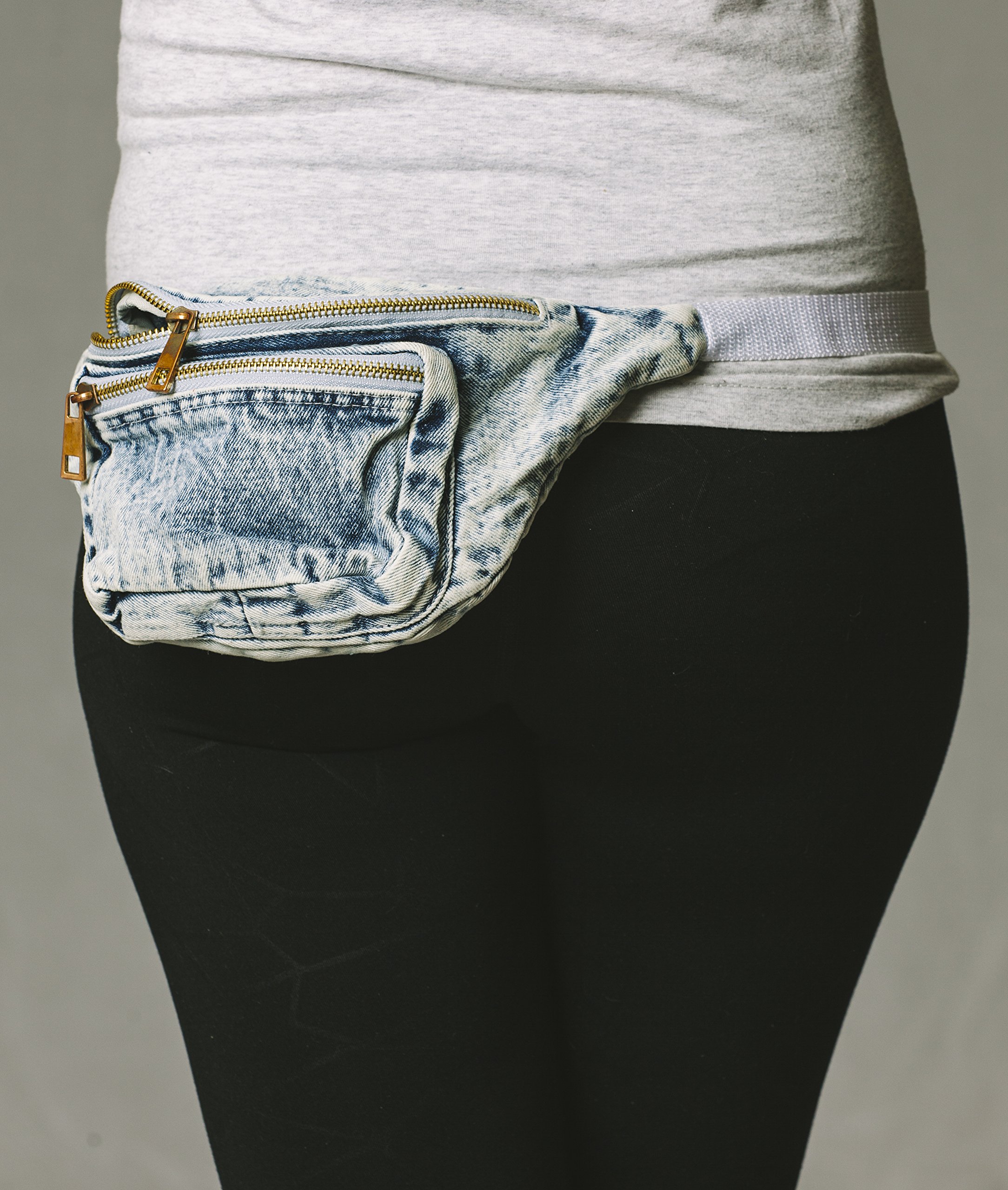 Funny Guy Mugs Premium Retro Denim Fanny Pack - Vintage Acid Wash Jean Waist Bag for Men & Women | Perfect for Travel, Hiking, Concerts & Everyday Use