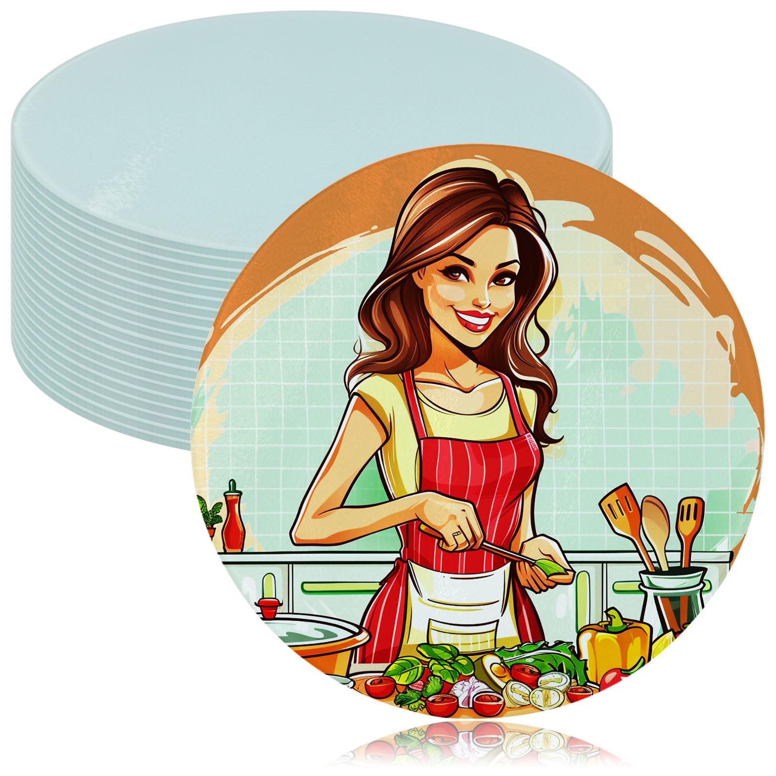 11.8 Inch Sublimation Cutting Board Blanks - Round Tempered Glass Anti-Slip Cutting Boards with White Coating (20pcs) - Perfect for DIY Crafts, Sublimation Printing, and Kitchen Use