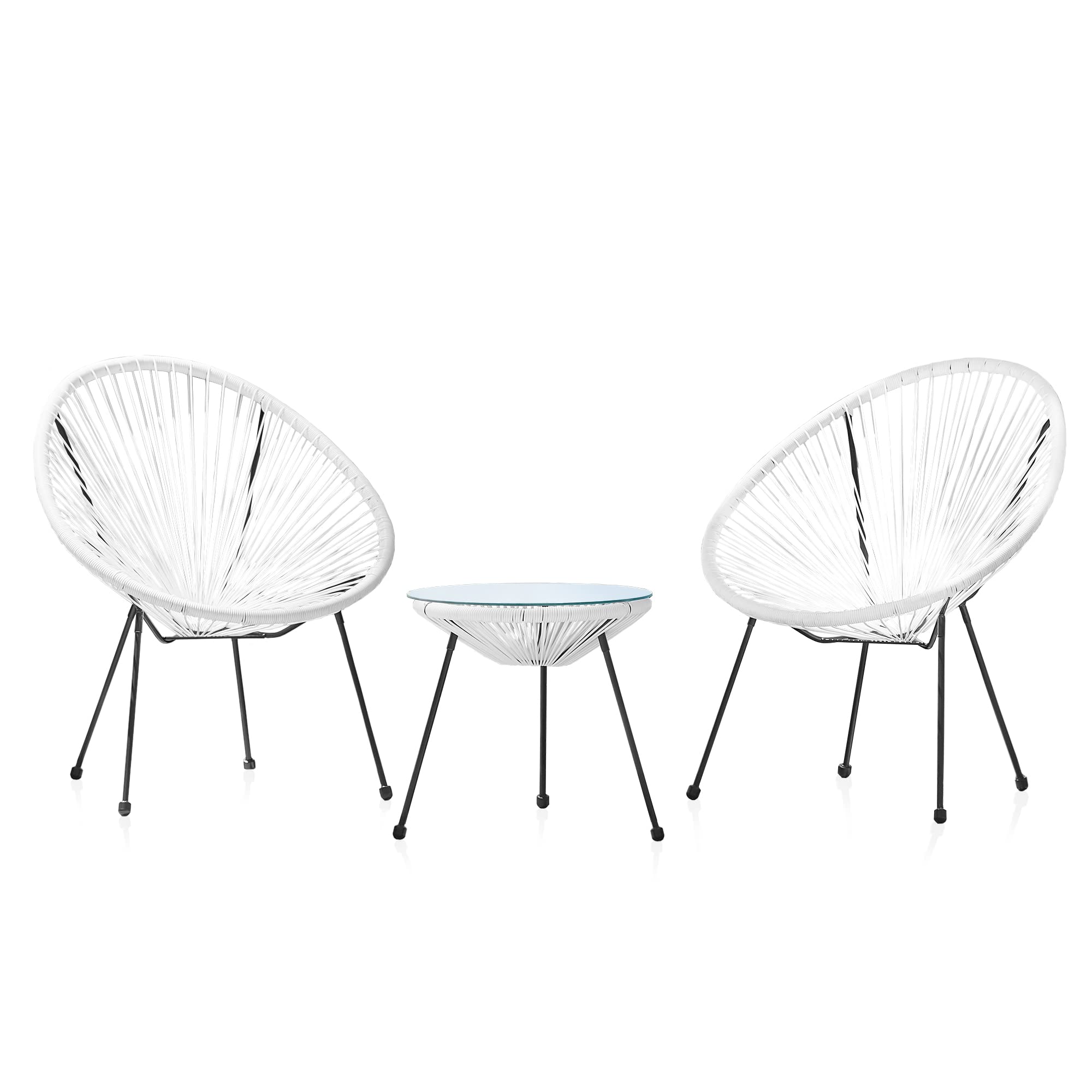 BELLEZE 3-Piece Modern Wicker Patio Bistro Set with Rattan Chairs & Glass Top Table - Outdoor Dining Furniture for Backyard, Porch, Garden or Balcony - Acapulco White (Perfect for Morning Coffee & Al Fresco Dining)