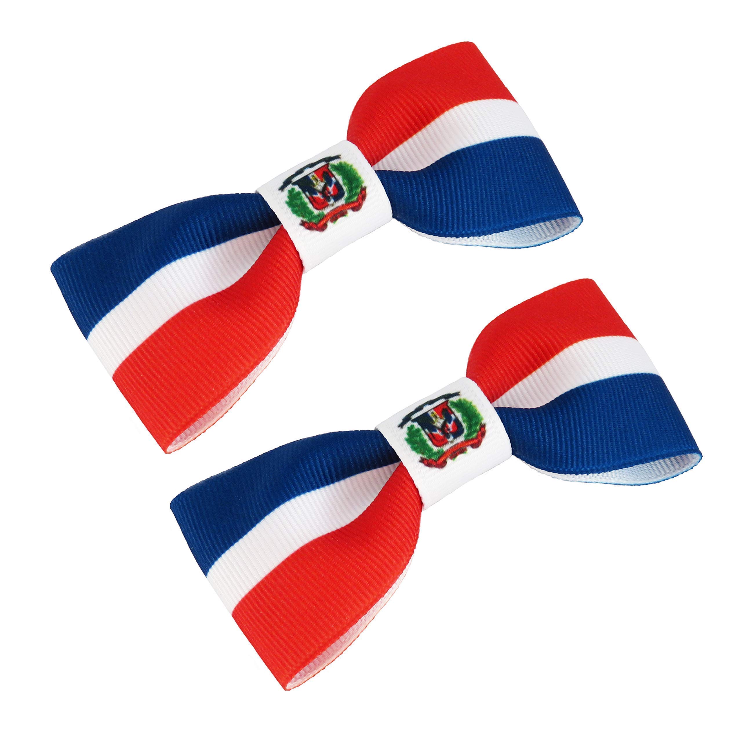 Dominican Republic Flag Hair Bows for Girls & Toddlers - 3.5 Inch Hair Accessories with Clips - Perfect for School, Events, Travel & Patriotic Celebrations