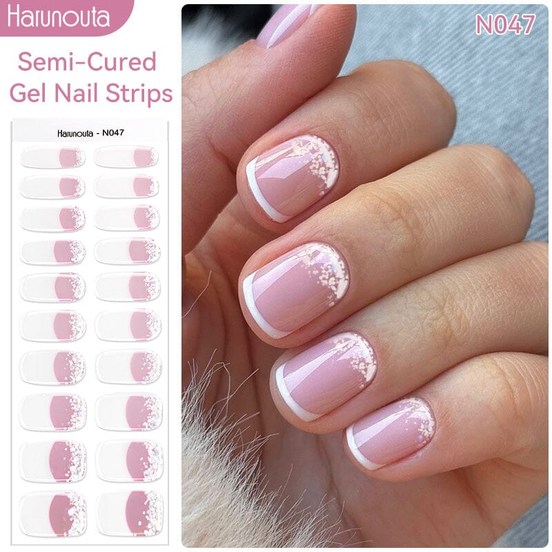 20 Tips Pink Shimmer French Semi Cured Gel Nail Strips - DIY Salon Quality Manicure at Home for Parties, Weddings & Special Occasions